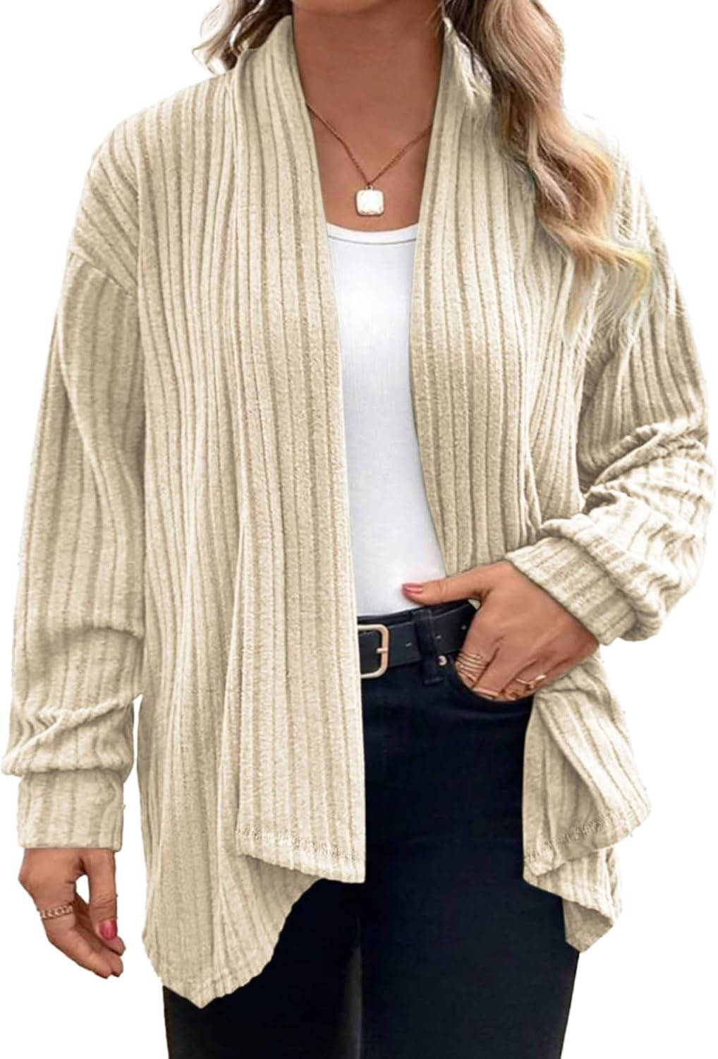Eytino Womens Plus Size Cardigans Long Sleeve Asymmetrical Knit Open Front Lightweight Cardigan Outwear(1X-5X)