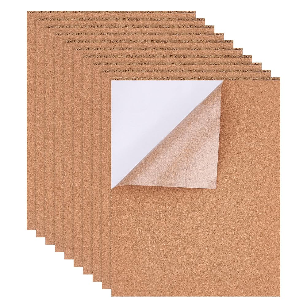BENECREAT 10 Pack 17.7x13.8 Self-Adhesive Cork Sheets(1mm Thick) Rectangle Insulation Cork Backing Sheets for Coaster, Wall Decoration, Party and DIY