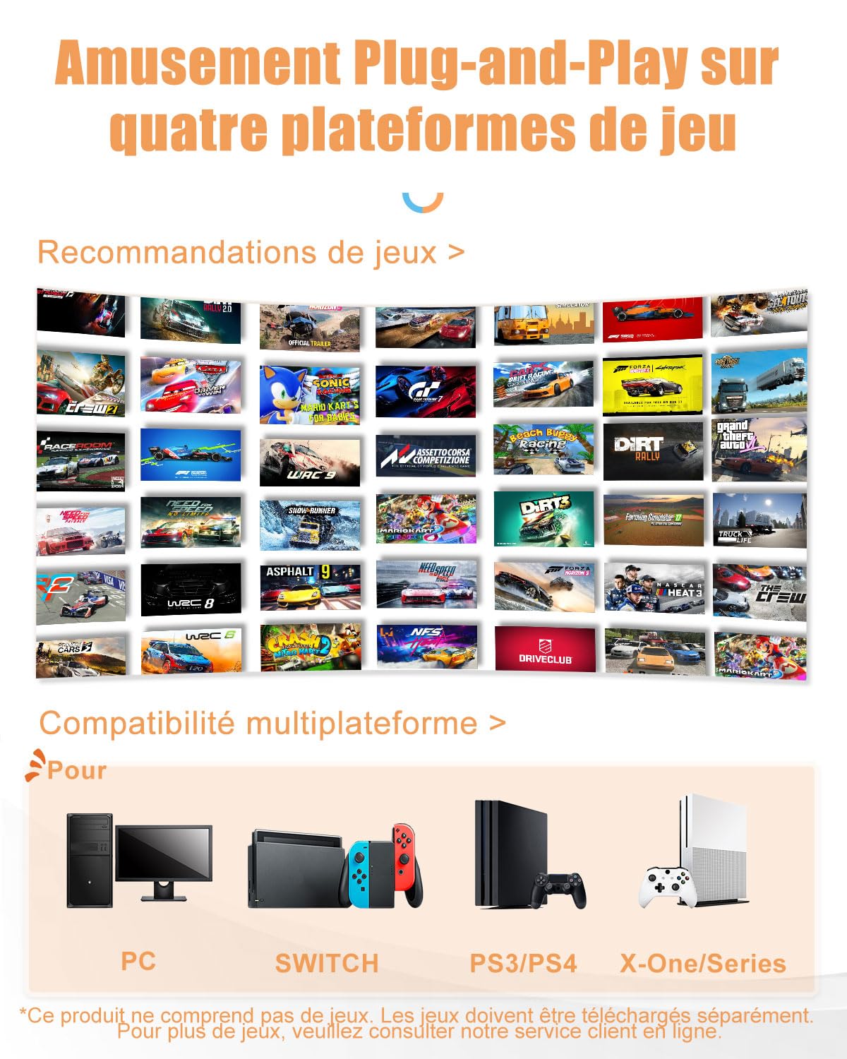 PXN V3 Pro Volant de Jeu avec Pédales - 180°, Retour de Vibration, Levier de Vitesse Intégré, Palettes de Changement de Vitesse - Volant pour PC, PS4, PS3, Xbox et N Switch - Noir