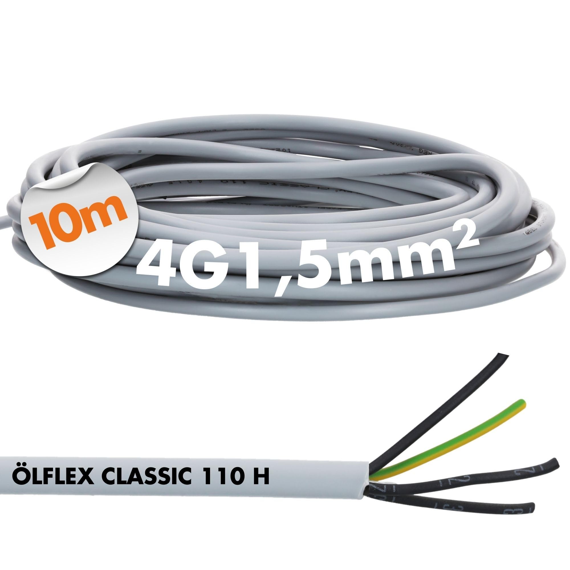 Lapp 10019932 Ölflex Classic 110 H - Cable de Control 4 x 1,5 mm² de 10 m | Manguera gris de 4 hilos libre de halógenos, resistente al aceite y rayos UV, para ingeniería y aire acondicionado