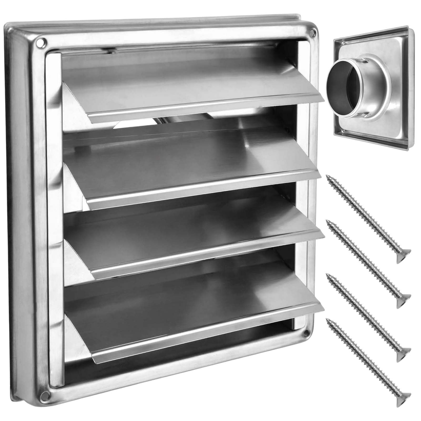 LEONTOOL 4" Metal Dryer Vent Cover for House, Stainless Steel Outside Wall Louvered Vent Cover with 4 Screws for Bathroom Exhaust Fans Range Hood AC Ventilation - Air Vents Gravity Moving Flap Grilles