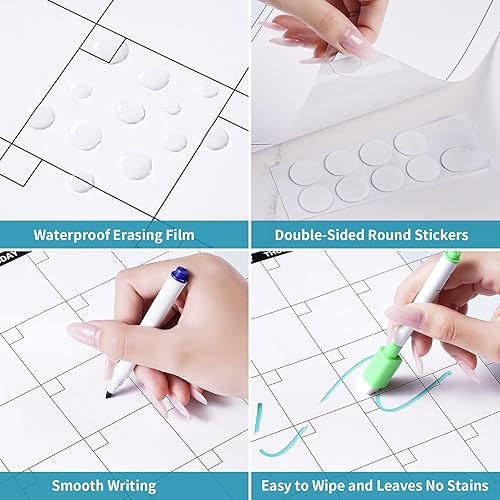 Miniatura 5 de Calendario grande de borrado en seco para pared, calendario anual de pared de borrado en seco, 58 x 37 pulgadas, calendario en blanco sin fecha de