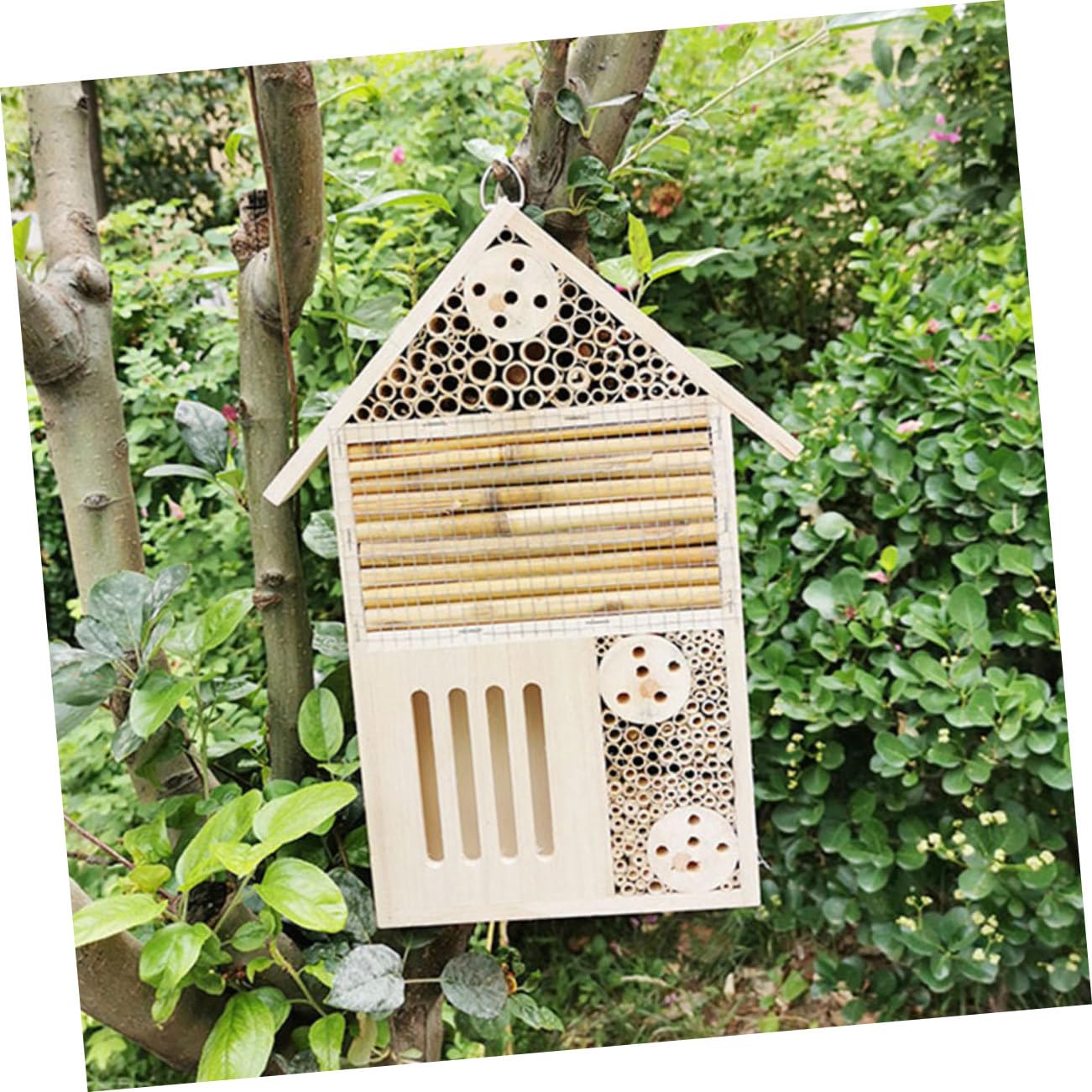 Milisten 2 Stück Bienenhaus für Garten und Terrasse Insektenhotel mit Sicherem Dach Glatten Oberflächen Nisthilfe für Wildbienen und Marienkäfer Gartenhaus für Insektenbeobachtung