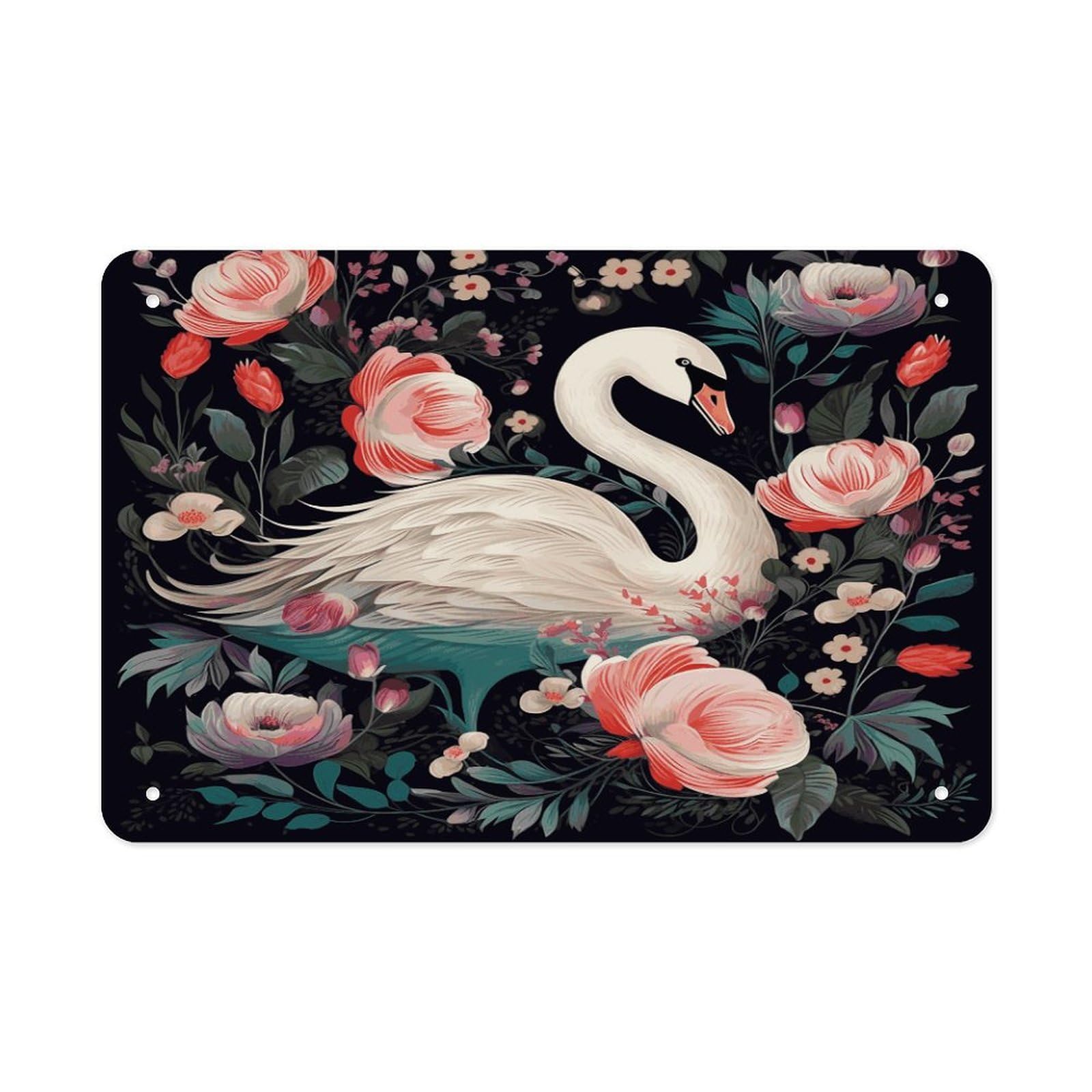 Fodpand Style Floral Swan Wall Art Metal Signs Tin Sign
