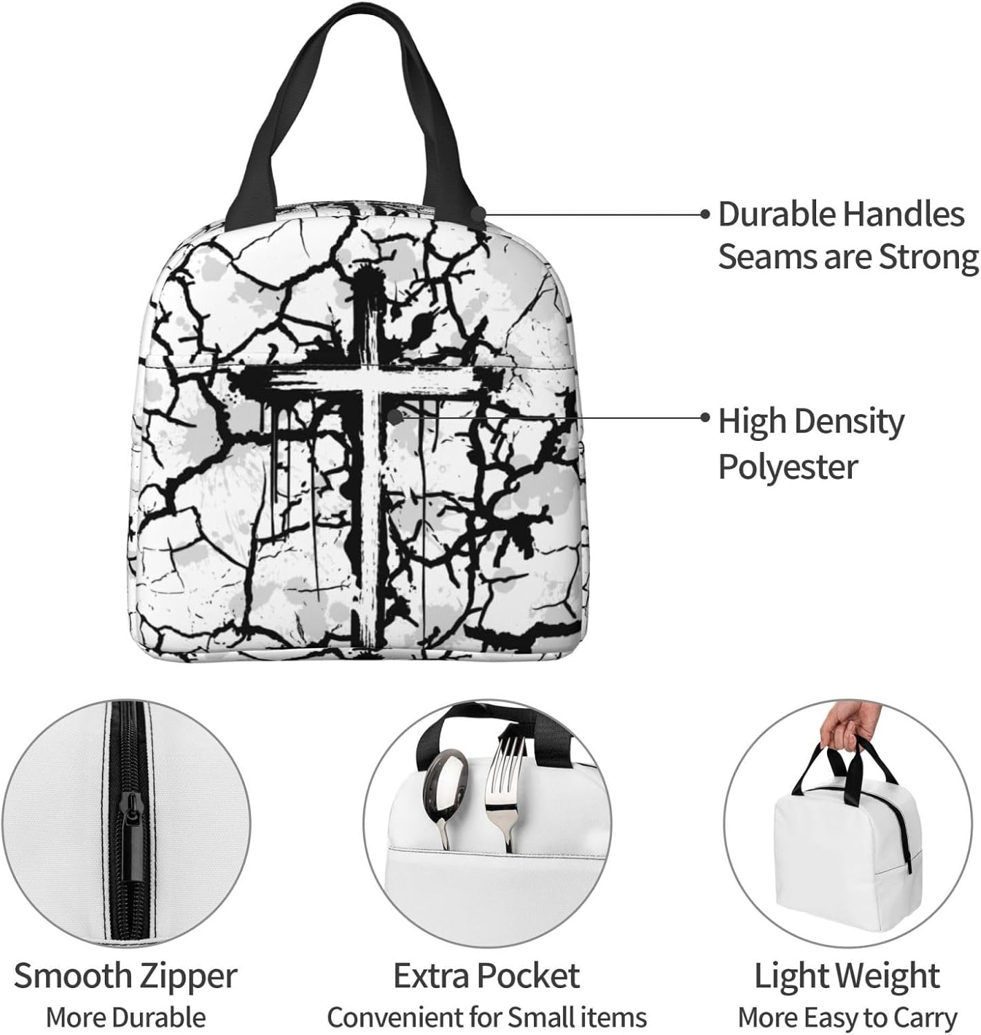 Jesus Cross Insulated Lunch Box Reusable Lunch Bag, Cooler Lunch Tote Bag for Women Men Picnic Office Work - Image 5