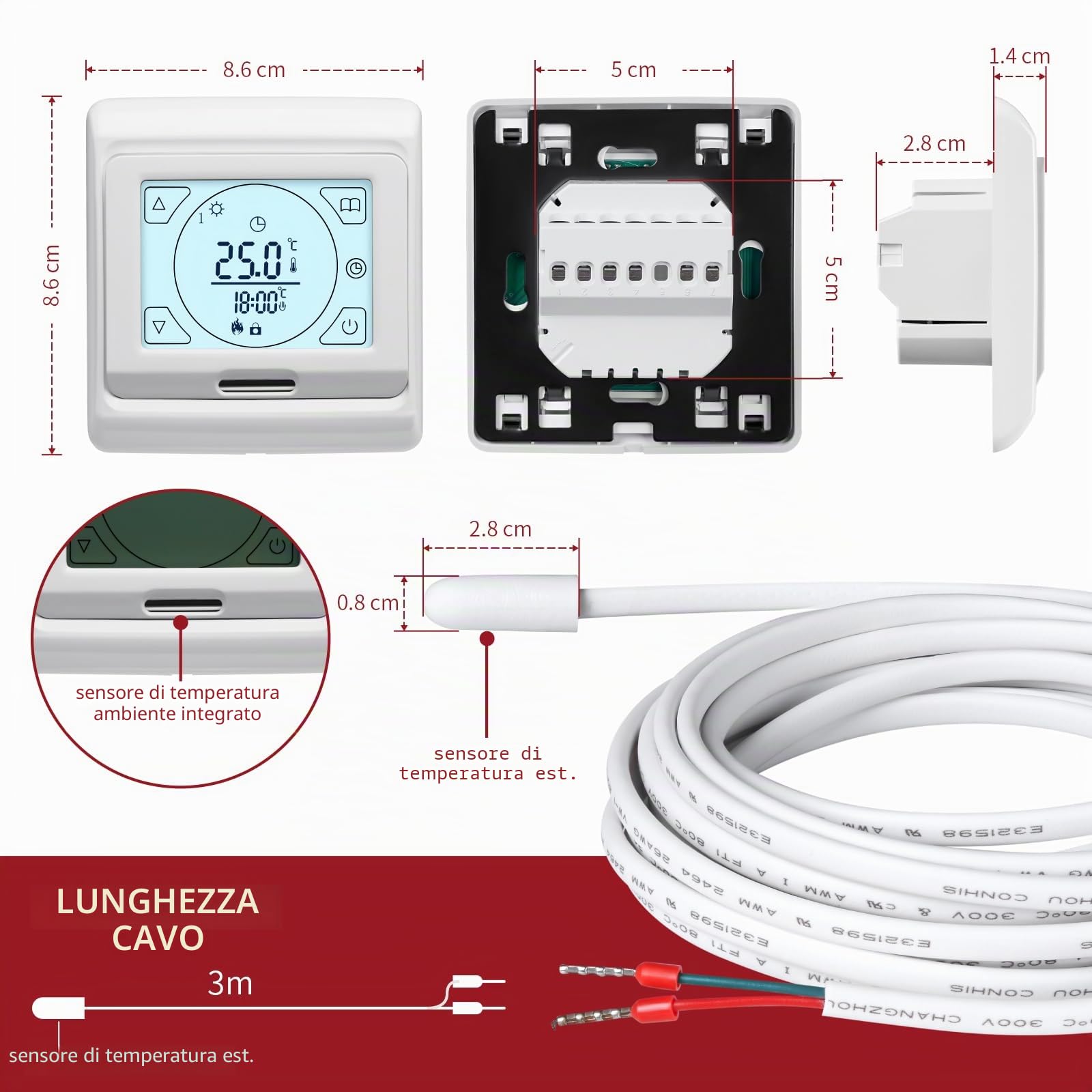 KEZERS Riscaldamento a pavimento elettrico 150 W/m², autoadesivo per piastrelle, laminato e altro, termostato digitale touch con programma settimanale per bagno, corridoio, camera da letto, soggiorno
