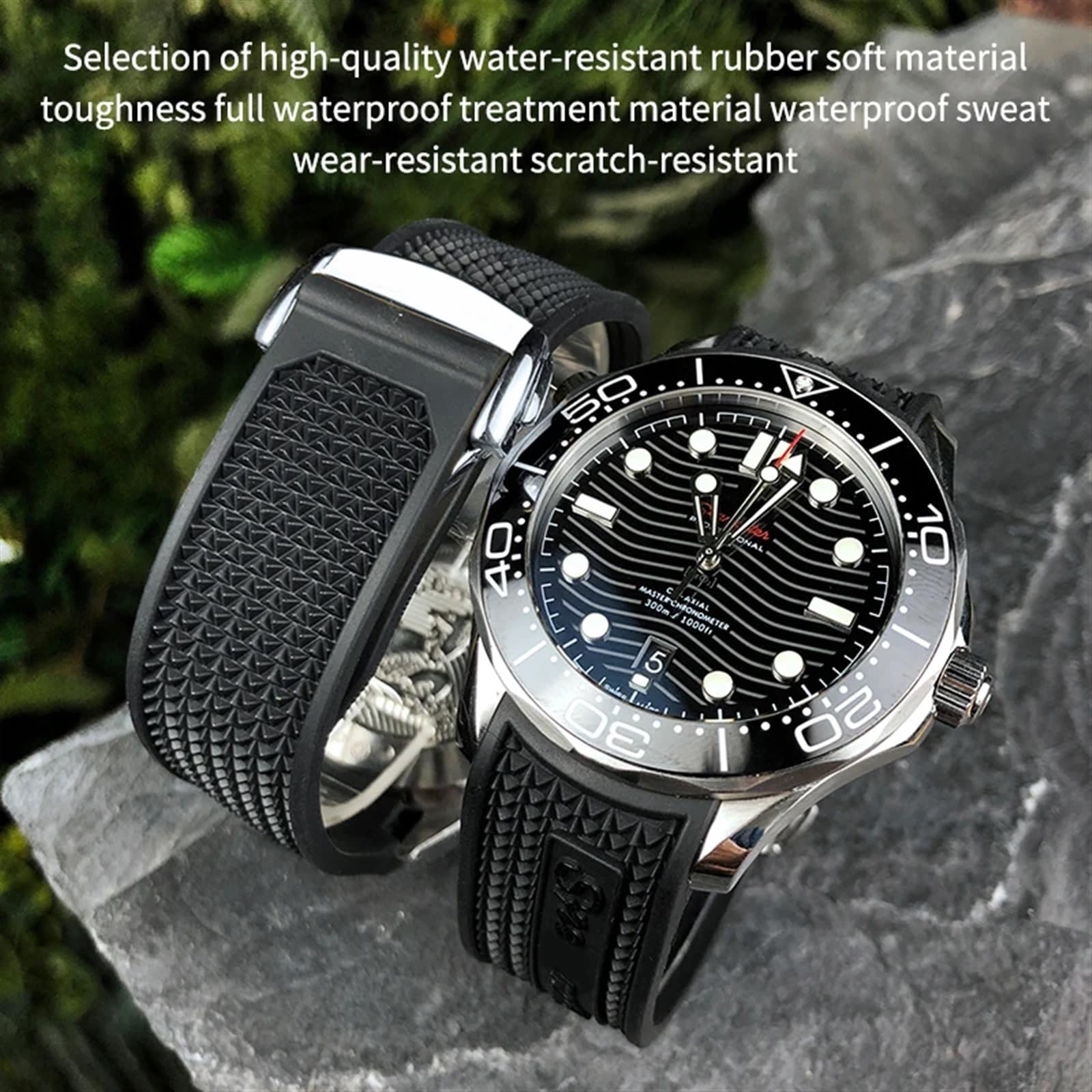 XMKT Pasek do zegarka 19 mm, 21 mm, 20 mm, miękki silikon, pasuje do Omega Speedmaster 326, pasek do zegarka Seamaster 300, czarny, narzędzia sportowe