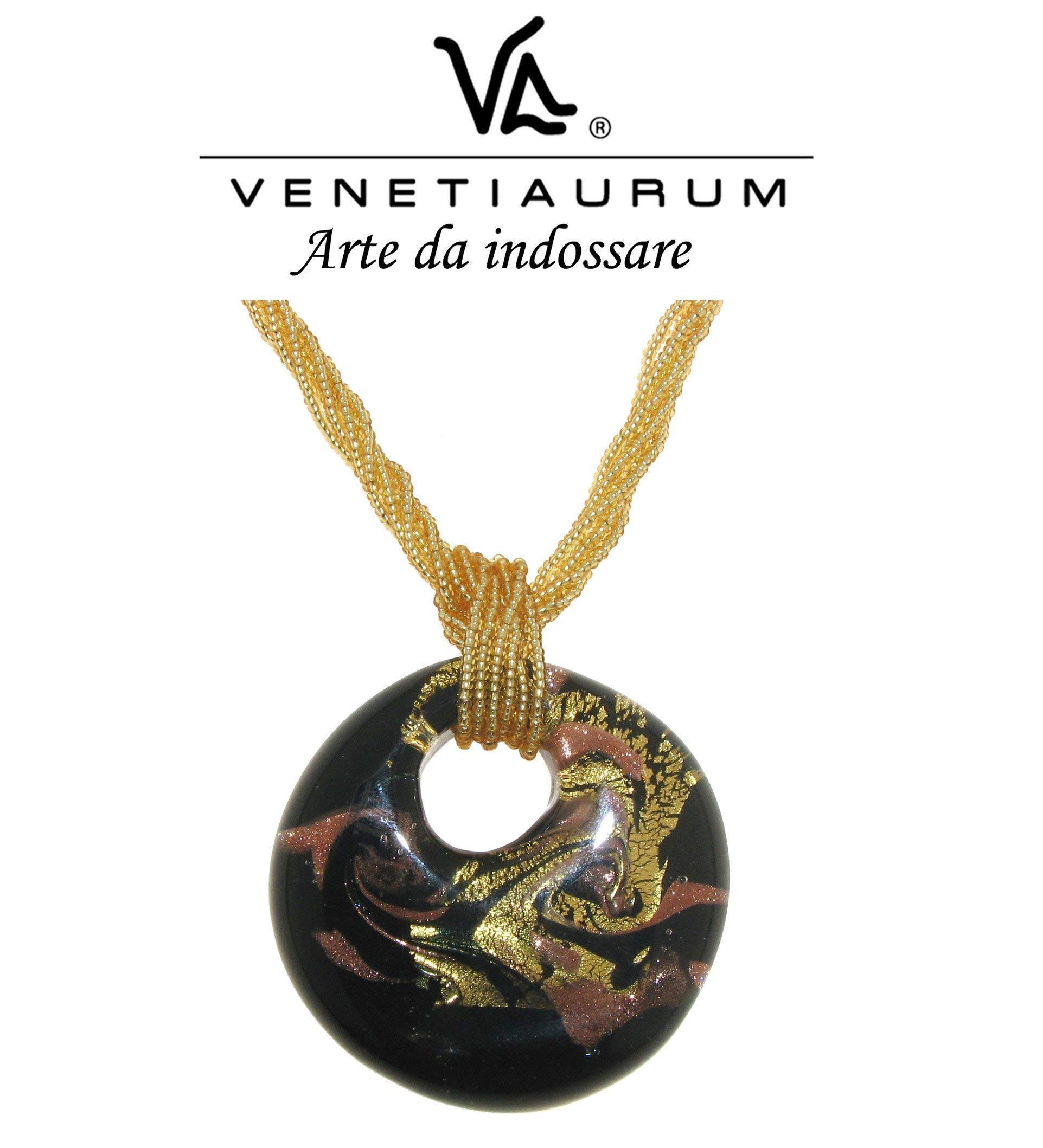 Linea Italia GioielliVenetiaurum - Original Murano glass and 925 silver Necklace with medallion pendant - Made in Italy Certified Jewel