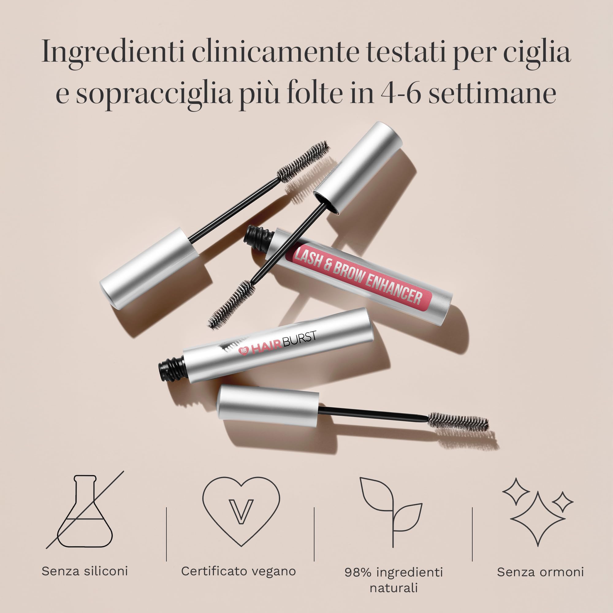 HAIR BURST Siero Ciglia & Sopracciglia - Senza Ormoni, Ciglia Folte 9ml | Siero ciglia con olio di ricino & sodio ialuronato - nutre ciglia e sopracciglia per uno sguardo più folto e definito