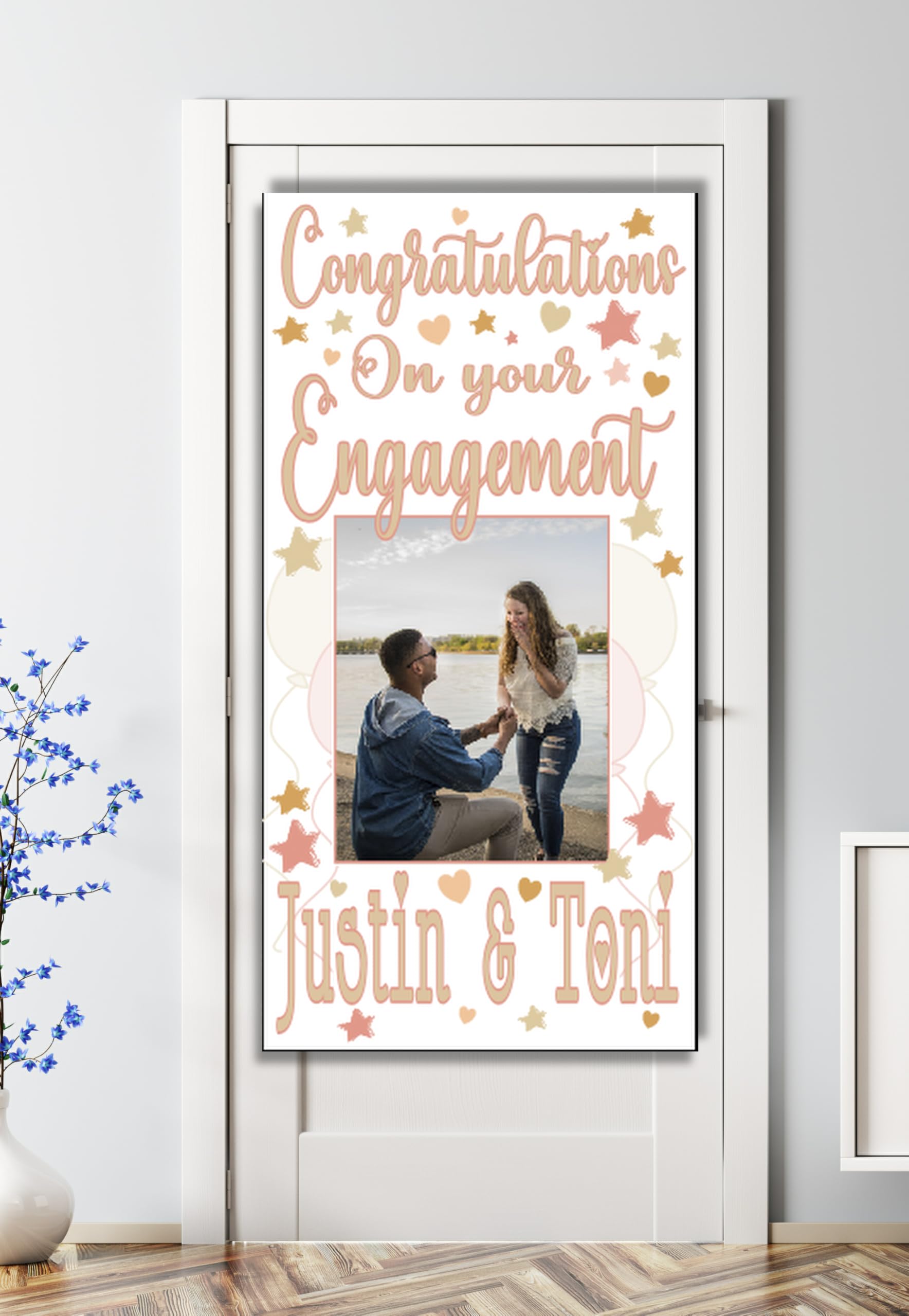 Large Personalised Engagement Banner Customised Rose Gold Party Decorations We're Engaged Congratulations Engagament Banners (Rose Gold, 4x2ft Door Poster)