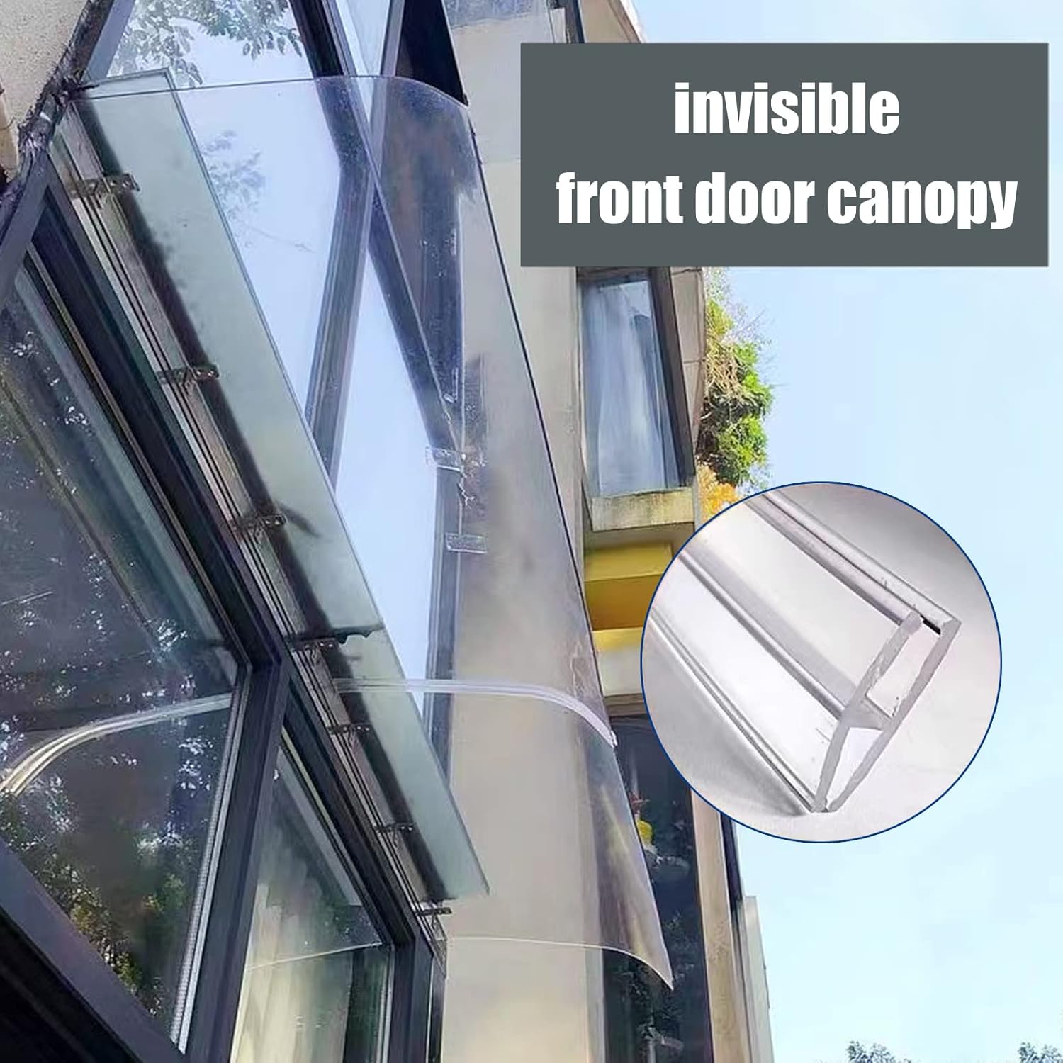 Modern Polycarbonate Front Door Canopy - UV-Resistant Window Awning, Outdoor Patio Entry Shelter, Rain & Snow Protection, Balcony Sun Shade (16"x32")