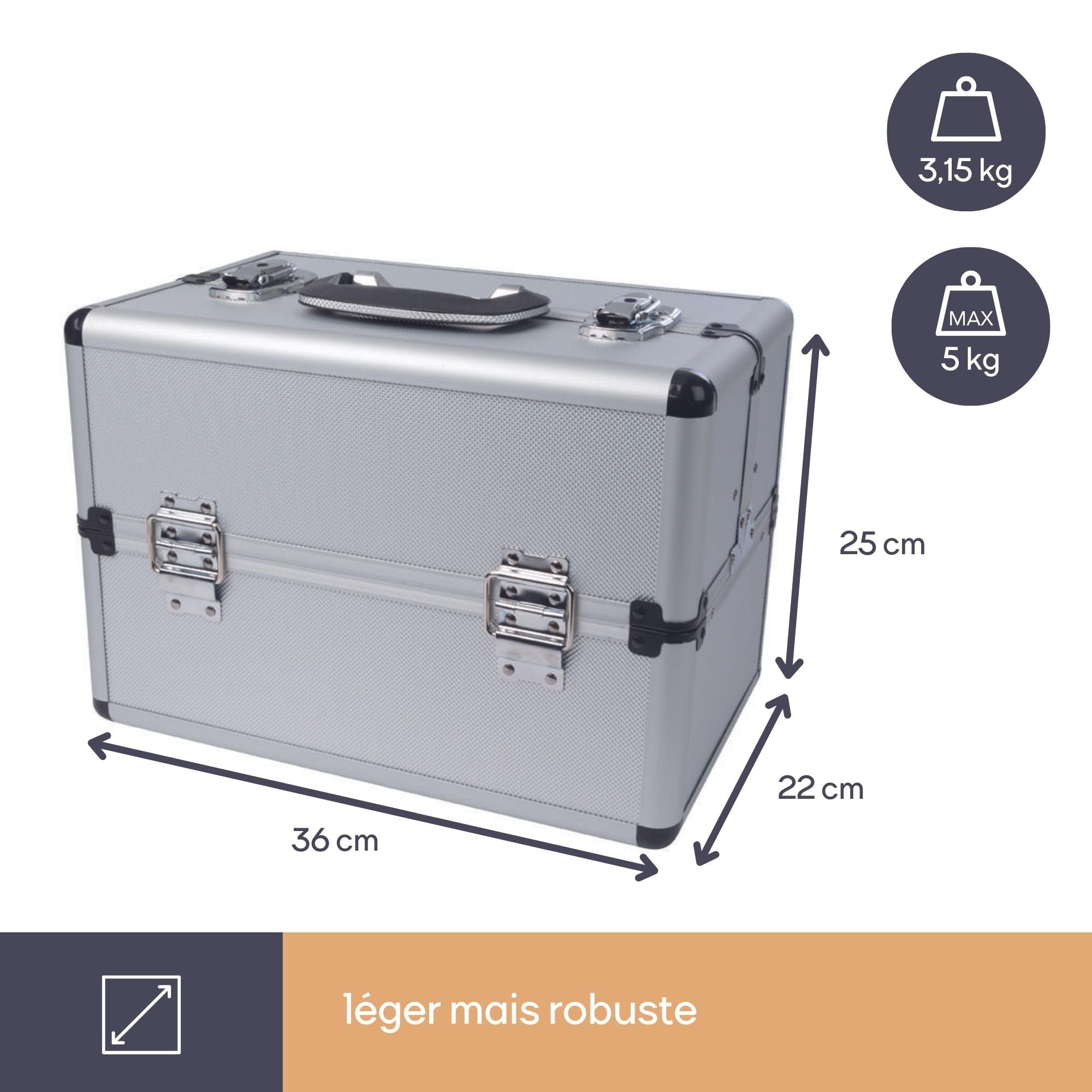 Malette aluminium 360 x 220 x 250 mm