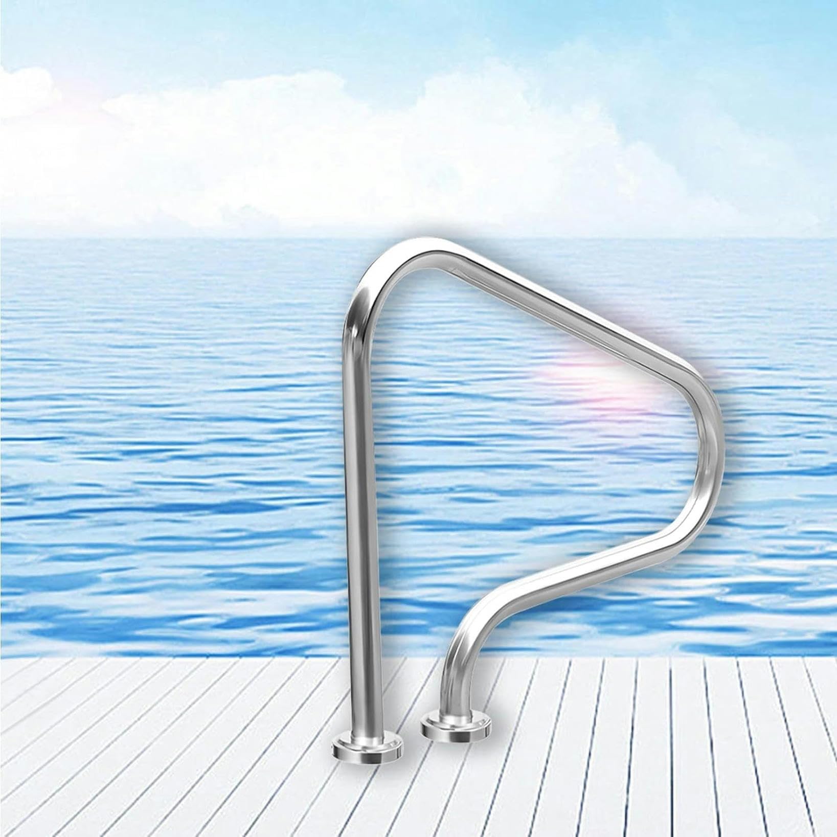 Swimming Pool Safety Hand Rail Pool Safety Handrail for Inground Swimming Pool, Stainless Steel Silver Pools Handrail Stair Railing, 31.5 X 31.5 Inches Curved Spa Grab Bar