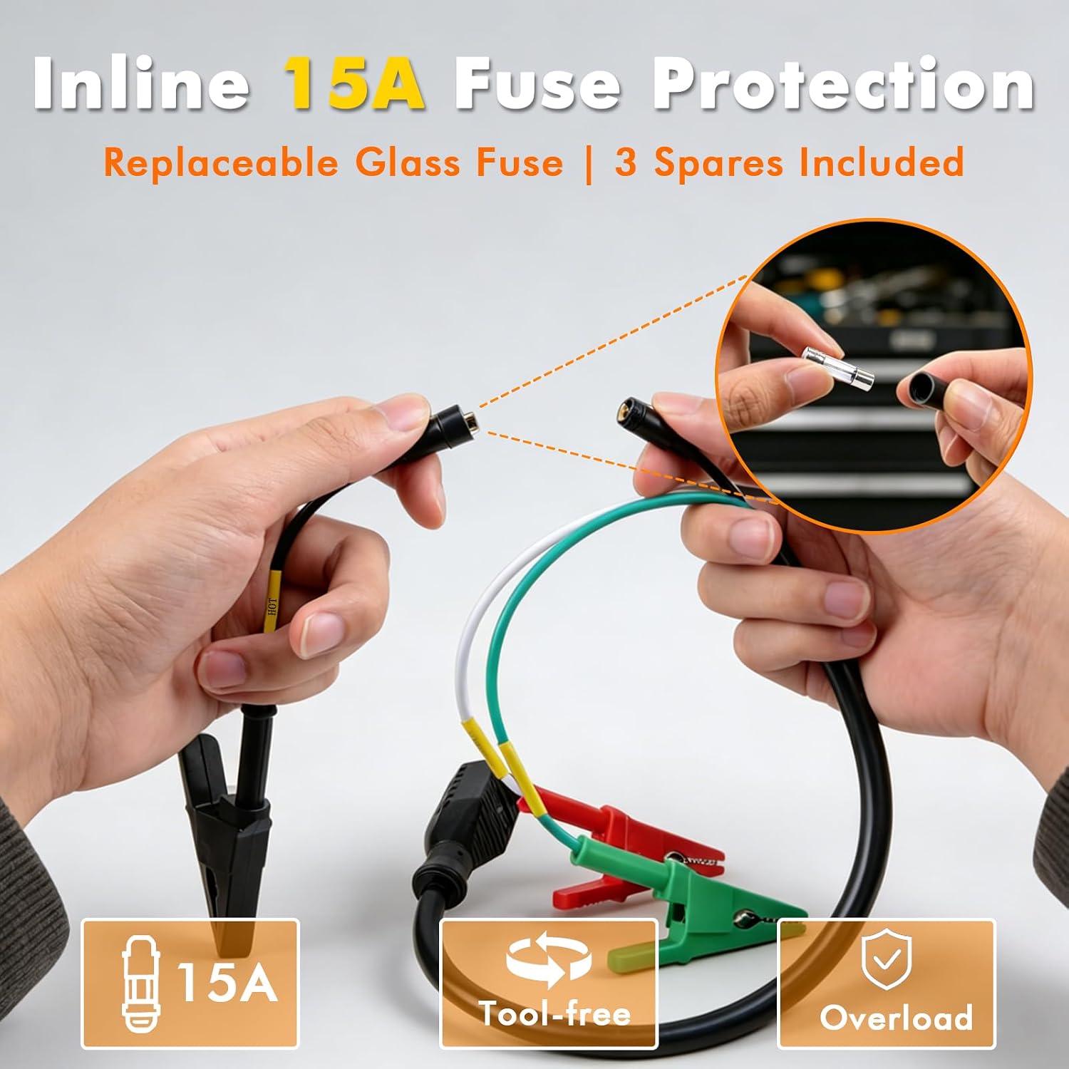 HVAC Adapter Cord with Inline 15A Replaceable Fuse, Circuit Breaker Finder Accessory Kit, Heavy Duty 14AWG Power Cord Compatible with 69411 69522 RT250 RT310 ET300 ET310 image 2