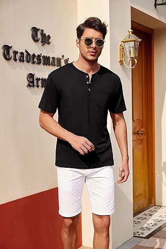 Miniatura 4 de COOFANDY Paquete de 3 camisetas Henley de manga corta para hombre, camisetas básicas casuales de verano, camisetas lisas con bolsillo