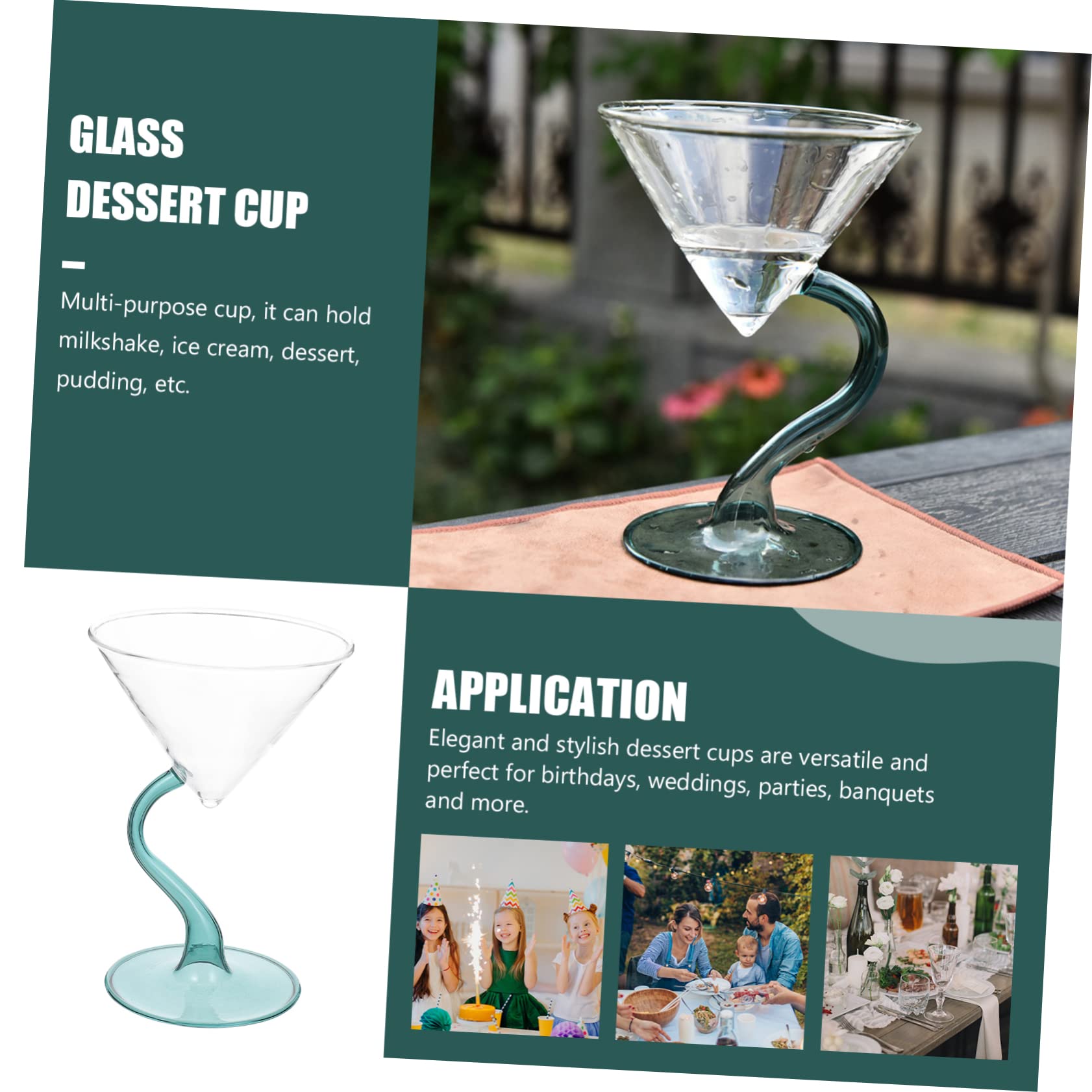 Amosfun 3 Pz Coppa Gelato in Ciotola Di Punch Tazze Di Salsa Tazze Di Mousse Mini Bicchieri Da Vino Tazze Da Dessert Trasparenti Mini Gelato Tazze Da Torta Ciotolina Bicchiere Green
