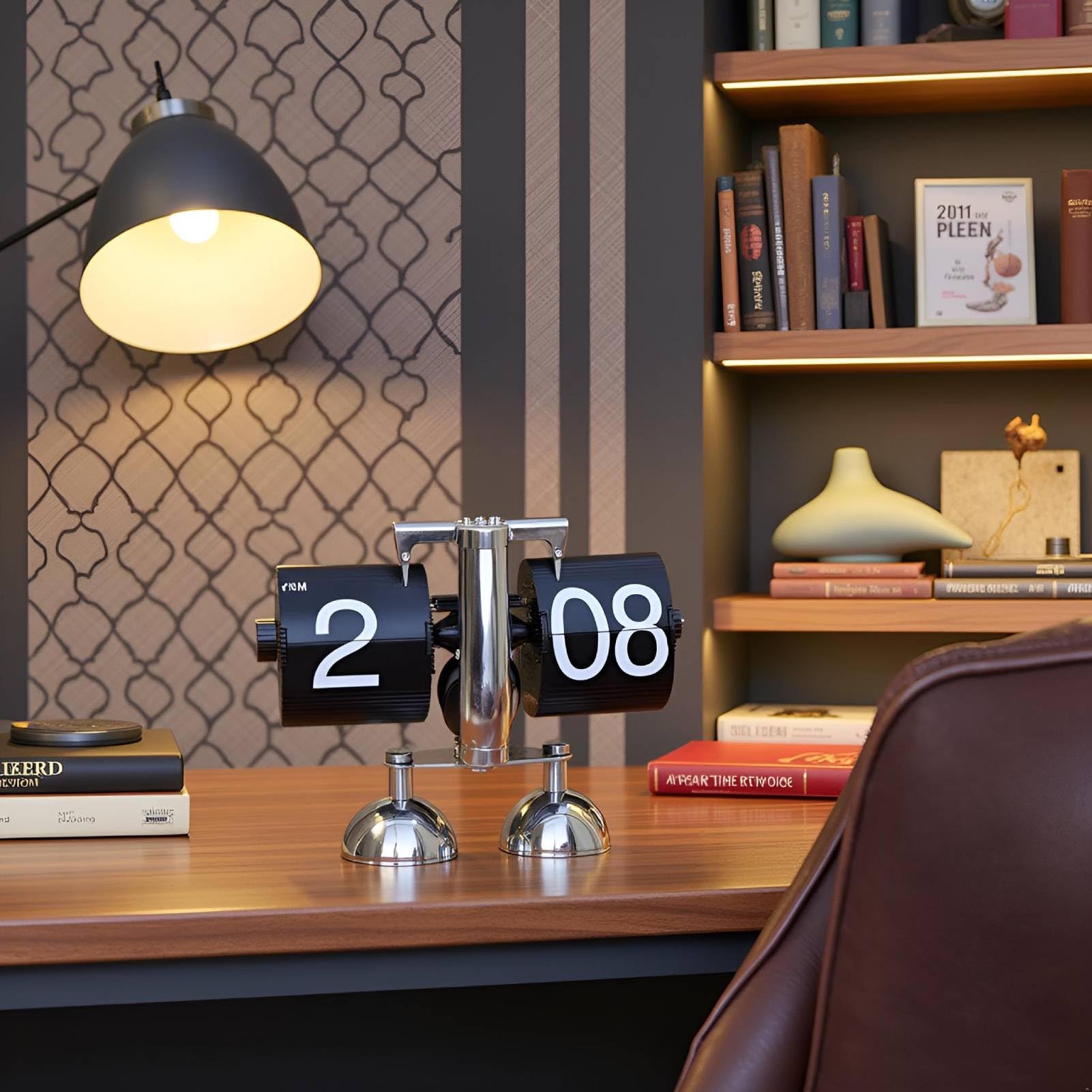 HERCHR Reloj De Escritorio con Tapa, Reloj Mecánico Retro Abatible hacia Abajo, Cambio De Página Automático, Relojes De Cuarzo, Reloj Digital con Engranaje Interno