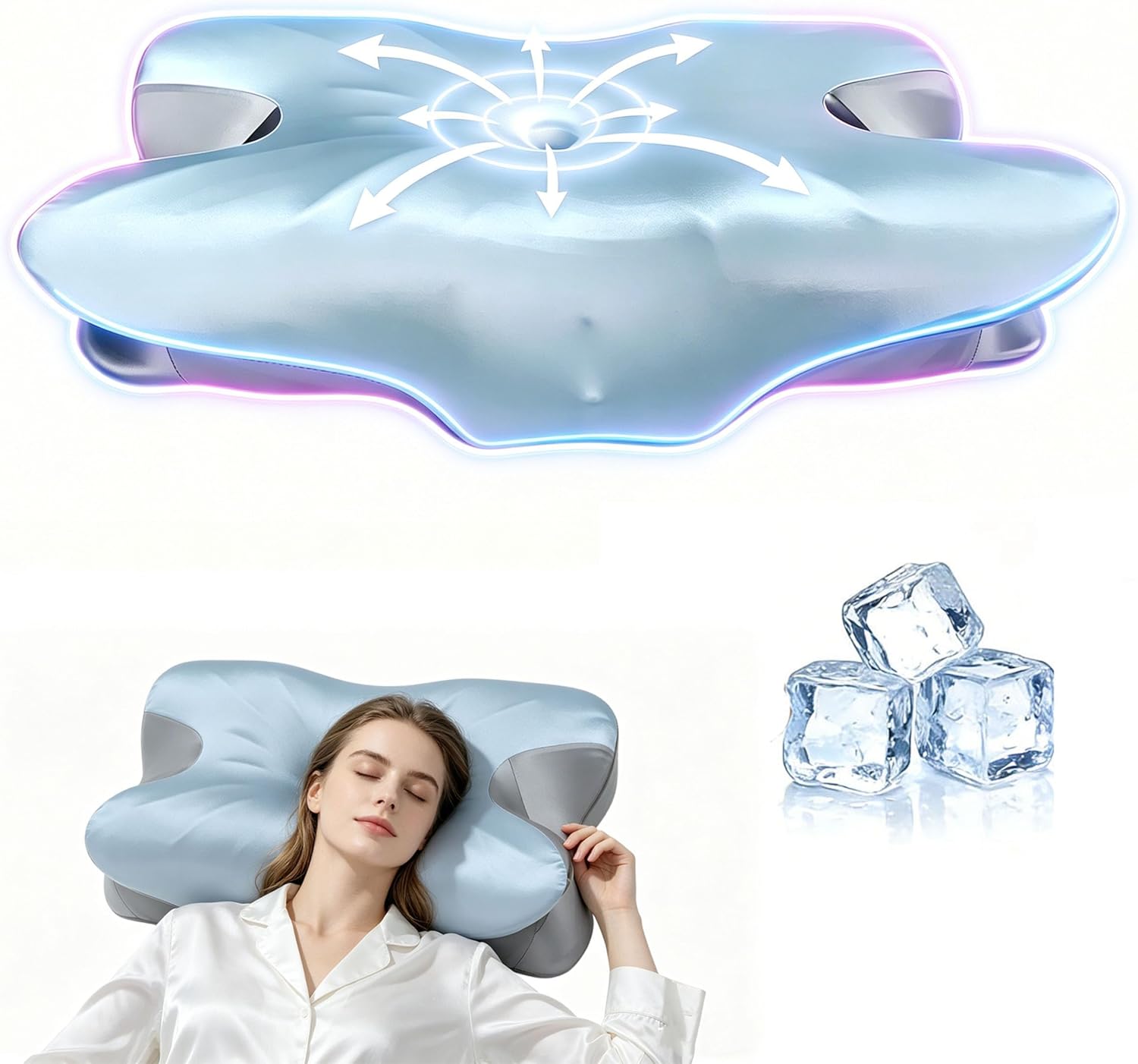 Cooling Cervical Pillow for Neck Pain Relief, Orthopedic Ergonomic Memory Foam Neck Pillow, Ice Silk Cool Bed Pillow for Side Back Stomach Sleepers, Breathable Washable Cover Support Pillow