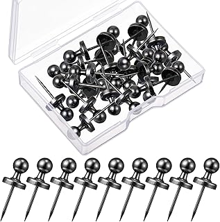 50 Pcs Metal Push Pins, Jumbo Black Thumb Tacks for Wall Large Double Headed Picture Nails Photo Hanging Hook Hangers for Bulletin Board Posters Maps, Decorative Wall Tack for Office Home