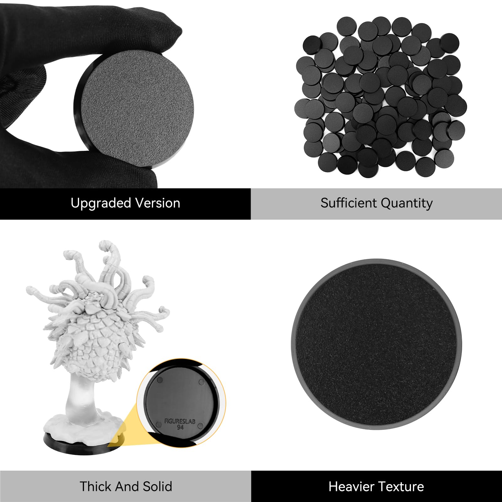 MB01Y Lot de 120 bases en plastique 4 tailles différentes pour jeux de guerre Figurines miniatures 25 mm, 32 mm, 40 mm, 50 mm (bases rondes