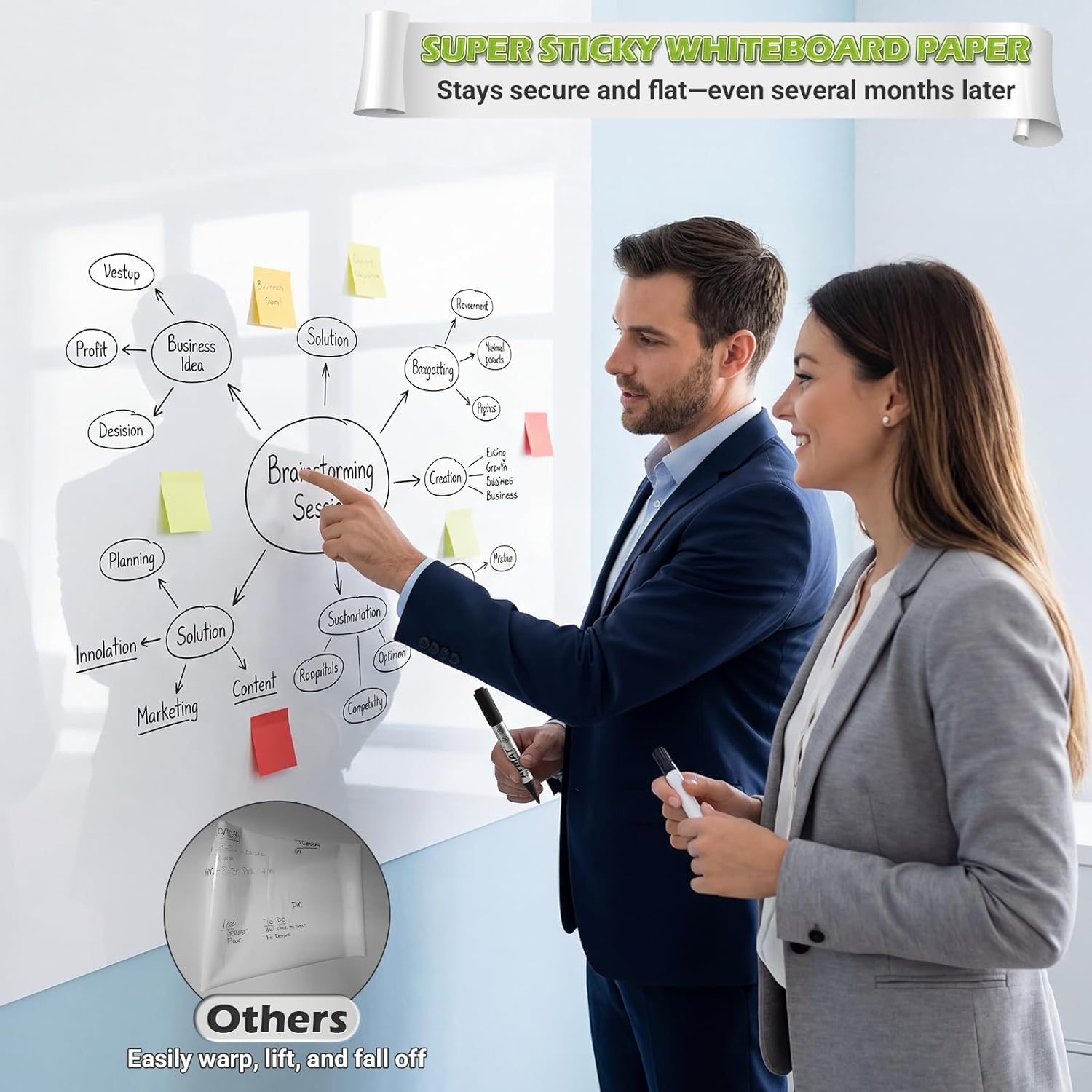 AFMAT Whiteboard Sticker for Wall, 4x6ft White Board Paper, Super Sticky Dry Erase Wallpaper, Peel and Stick Dry Erase Board with 16 Markers, No Ghosting Whiteboard Paper for Home Office Classroom