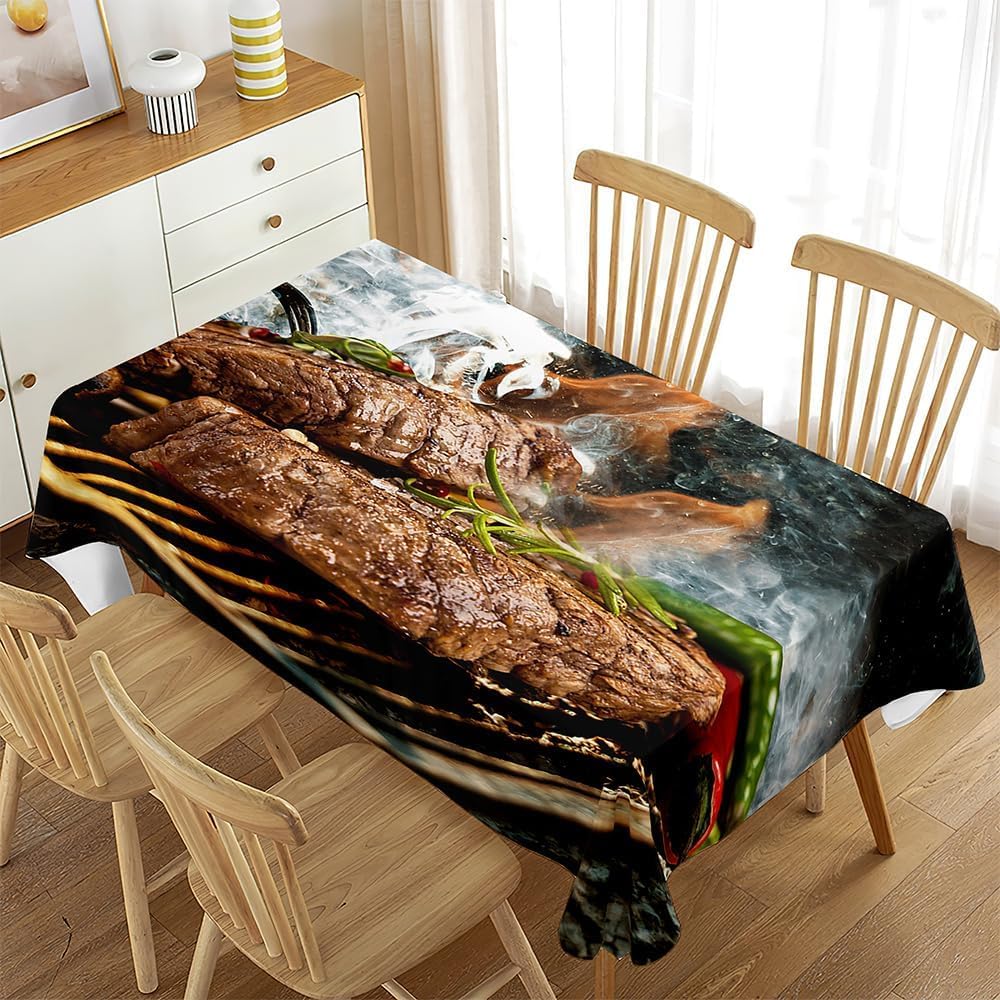 Tovaglia Antimacchia Rettangolare Bistecca, Tovaglie da Tavolo Impermeabile Poliestere Cibo Occidentale 3D, per Natalizia Cucina Feste Giardino, 200x200 cm A/B3112