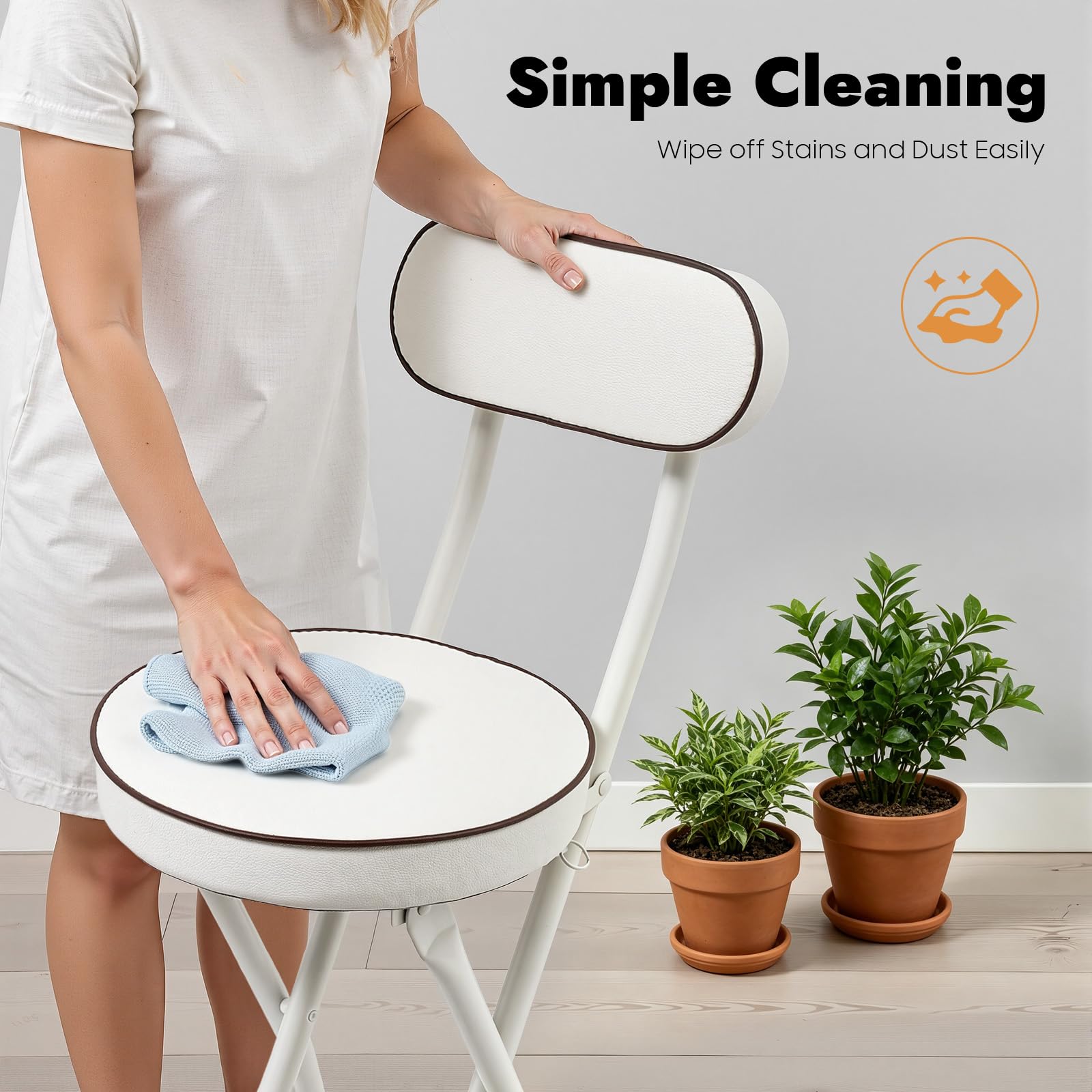 Juego de 2 taburetes plegables con respaldo y reposapiés, 65 cm de alto, estilo moderno, para cocina, comedor, oficina, color blanco