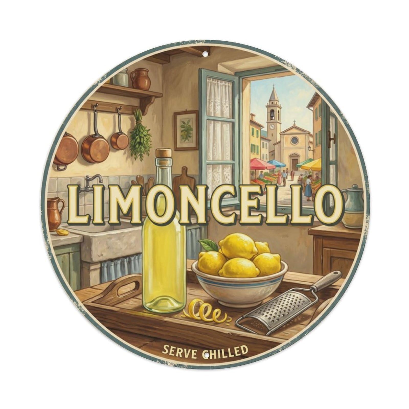 Fqcyn Style Homemade Limoncello Delight Metal Tin Sign Plaque Wall Decor For Cafe, Club Bar, Office, Home Garden Round Metal Poster 8X8inch