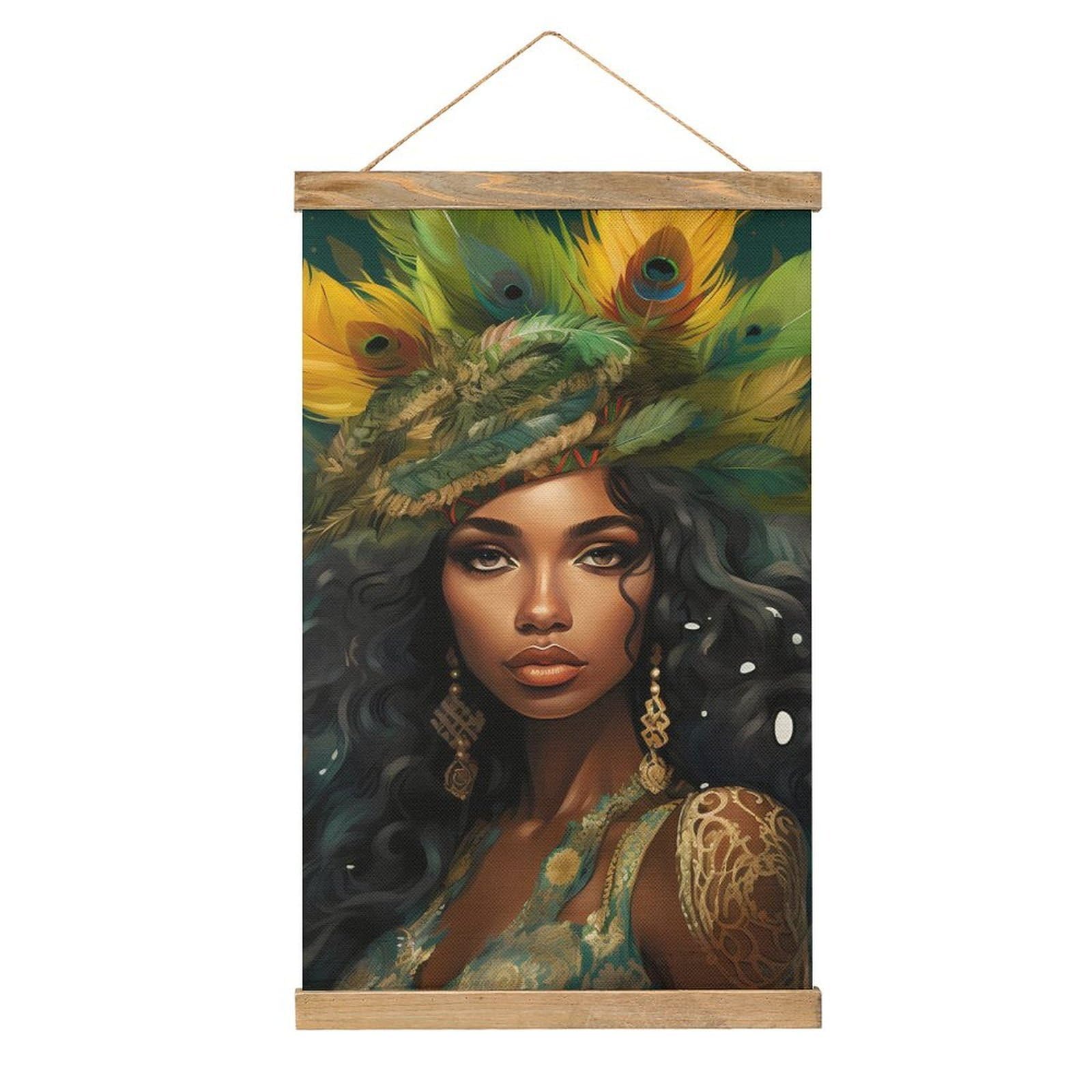 CGSBNGHA African American Women Wall Art Prints Linen Hanging Painting Scroll Paintings Pictures Decor for Home