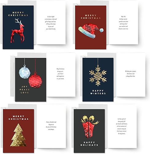 Miniatura 2 de easykart labels Surtido de 18 tarjetas de felicitación navideñas con sobres, lámina dorada con diseño de efecto de relieve 3D, tamaño de 5.5 x 4