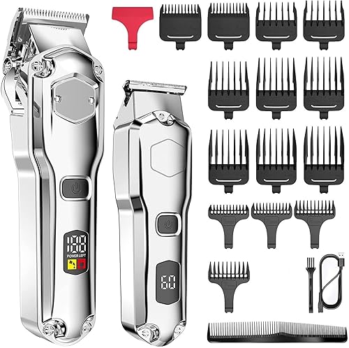 Cortadora de pelo profesional para hombres 2 en 1 todo metal para hombre profesional cortadora de pelo LCD para hombres barbería potente acabado kit