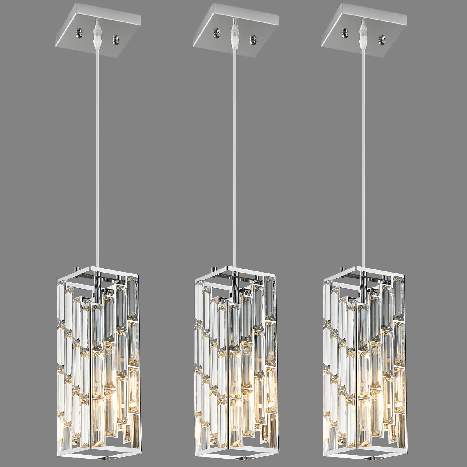Bewamf Modern Chrome Crystal Ceiling Pendant Lighting Adjustable Mini