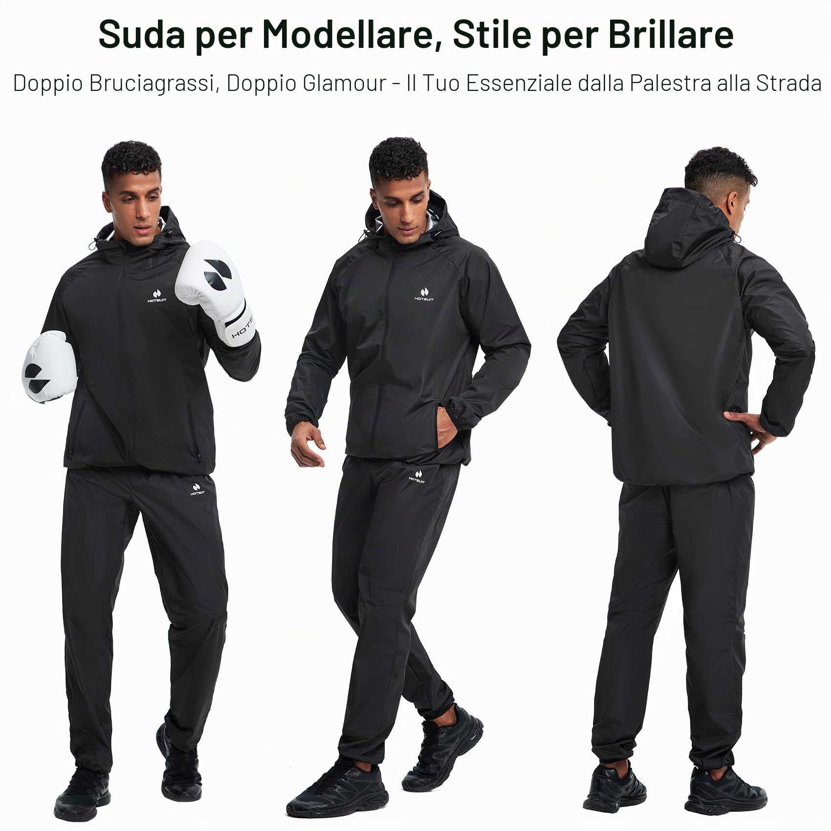 HOTSUIT Tuta da sauna da uomo con giacca da sauna e pantaloni da sauna, leggera e anti-strappo, per la perdita di peso, da uomo, per boxe, S-5XL