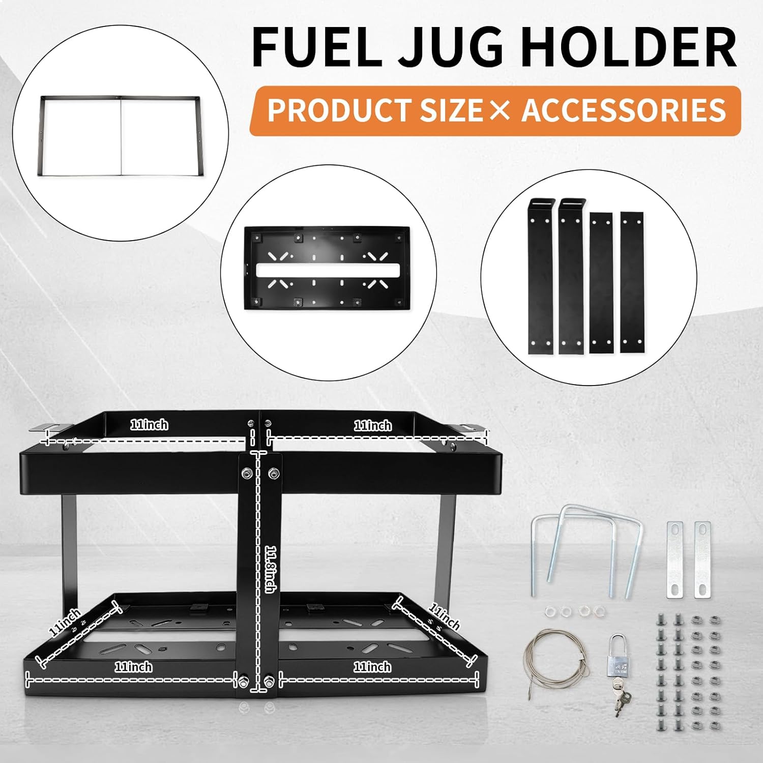 5 Gallon Fuel Jug Holder with Anti-Theft Lock, Gas Can Holder For Trailer Capable of Holding Two Square Fuel Tanks, Compatible with VP Fuel Jugs