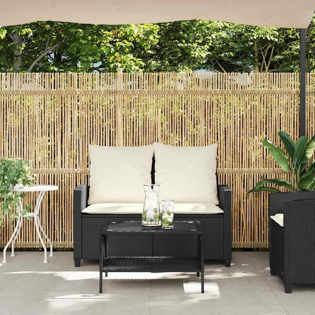 Garden Sofa Black Cream White 45.7 x 28.3 x 31.1 in PE Rattan Outdoor Loveseat with Thick Cushions & Glass Tabletop for Patio Balcony Backyard