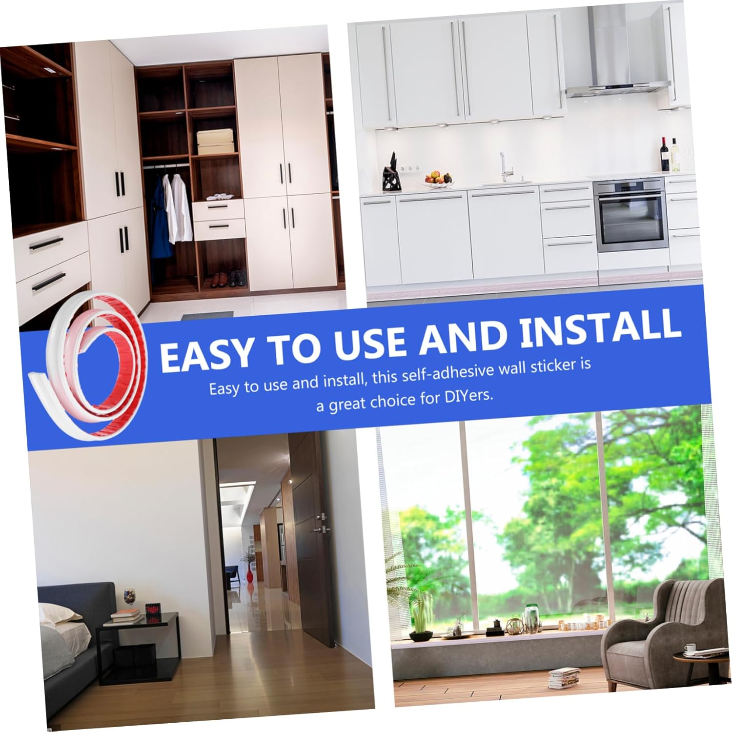 2m Self-Adhesive Wall Trim Molding Peel and Stick Decorative Chair Rail Edging for Walls Cabinets and Tiles Easy to Install Wide