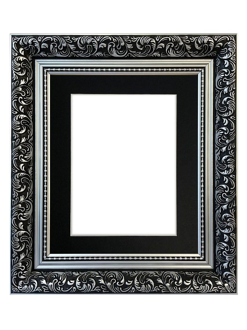 FRAMES BY POST Large Dahlia Silver Picture Photo Frame with Black Mount 30 x 24 Image Size 24 x 16 Inch Plastic Glass โ image 1