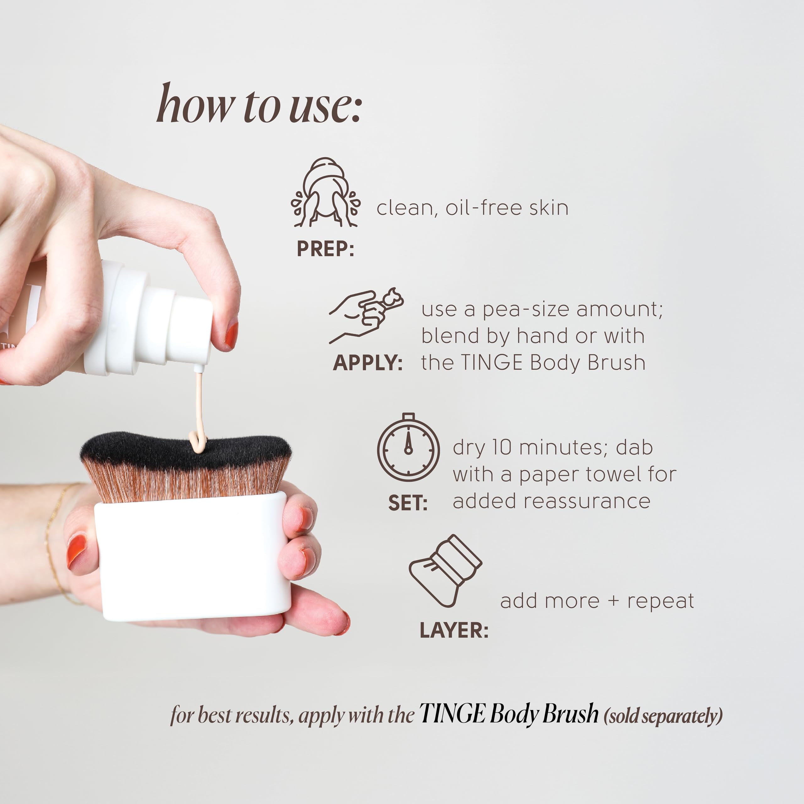 Tinge Tint Body Makeup, hält bis zu 48 Stunden, Creme mit mittlerer Deckkraft mit Aminosäuren, Hyaluronsäure und Lysin, halbmattes Finish, wasser- und übertragungsbeständig, parfümfrei, 100 ml – Deep