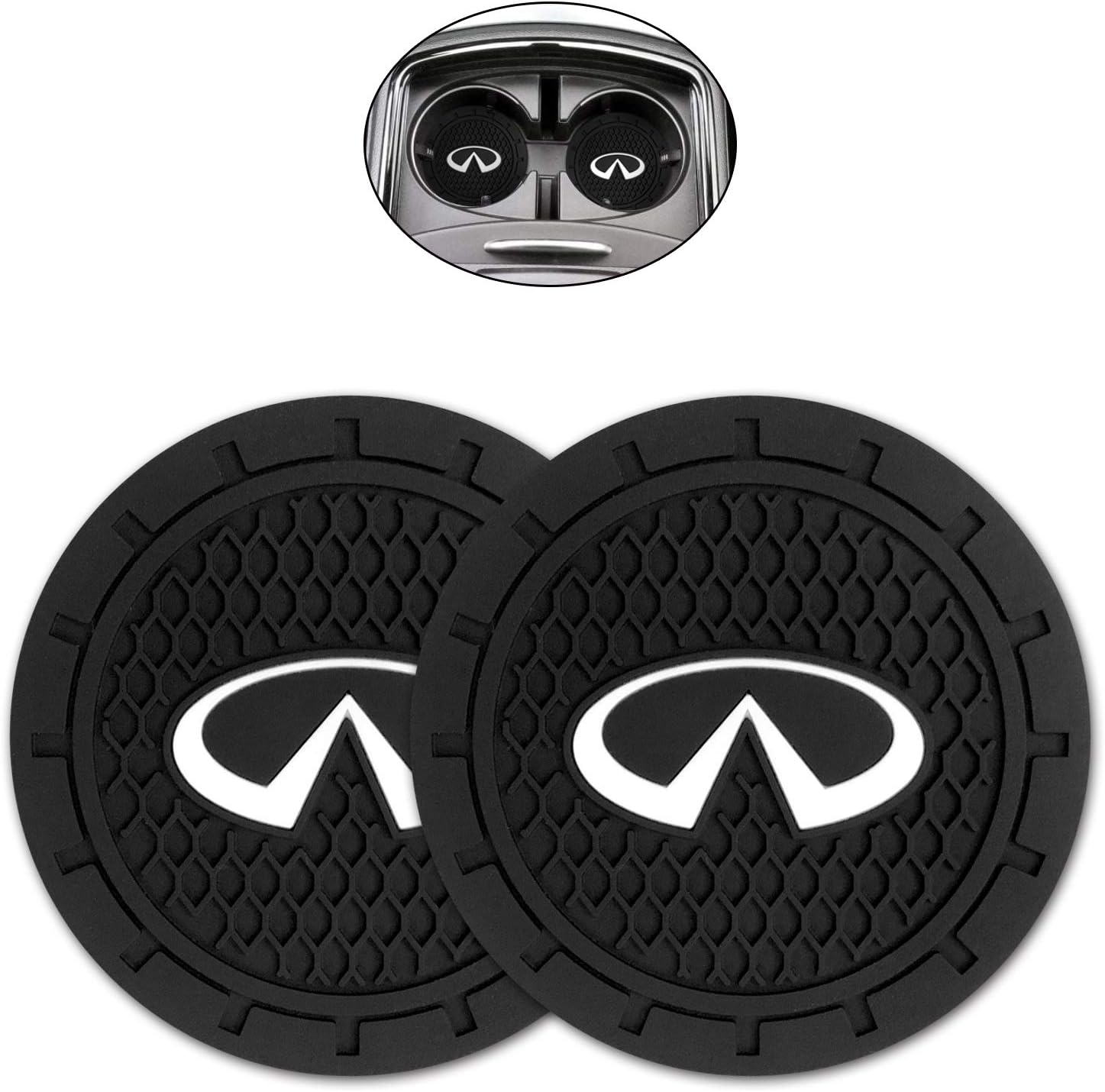 Car Interior Accessories for Infiniti Cup Holder Insert Coaster - Silicone Anti Slip Cup Mat for Infiniti QX50 Q50 Q70 Q70L Q60 QX30 QX60 QX80 (Set of 2, 2.75" Diameter)