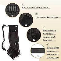 Vista 5 de SOFEIYAN - Extensión de cola de caballo rizada de 15 pulgadas, pelo sintético resistente al calor, ondulado natural, pieza de cabello para envolver