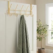 OHS Over Door Hooks Metal Space Saving 10 Hooks Over Door Hanger, Gold | Rust Resistant Door Hooks for Coats Hats Bags Clothes Towels