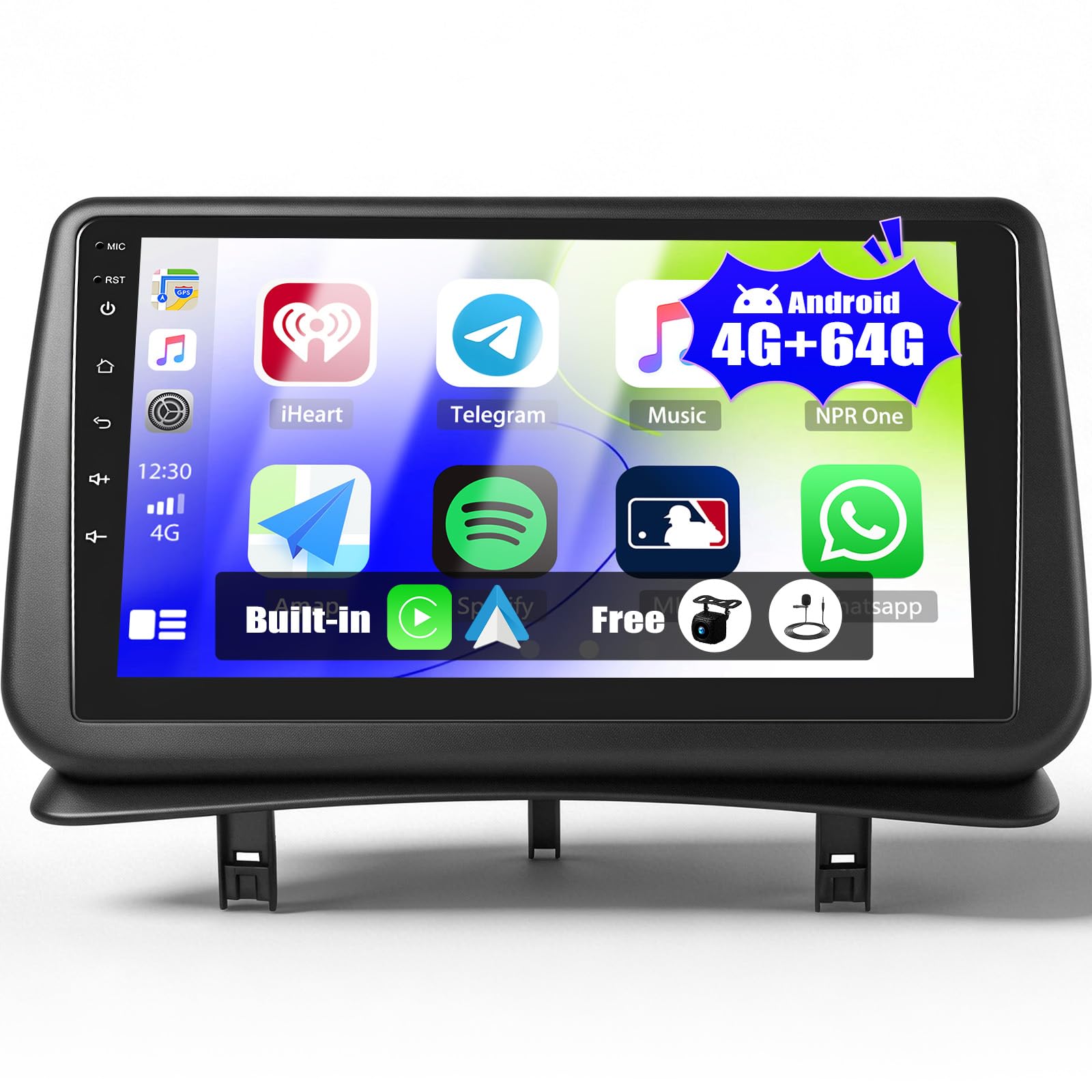 SIXTOP 4+64G Android 13 Autoradio für Renault Clio 3 2005-2014 Carplay Android Auto Autoradio Mit Bildschirm 9 Zoll mit Mirror Link Bluetooth FM RDS GPS WiFi SWC EQ+Rückfahrkamera & Mic