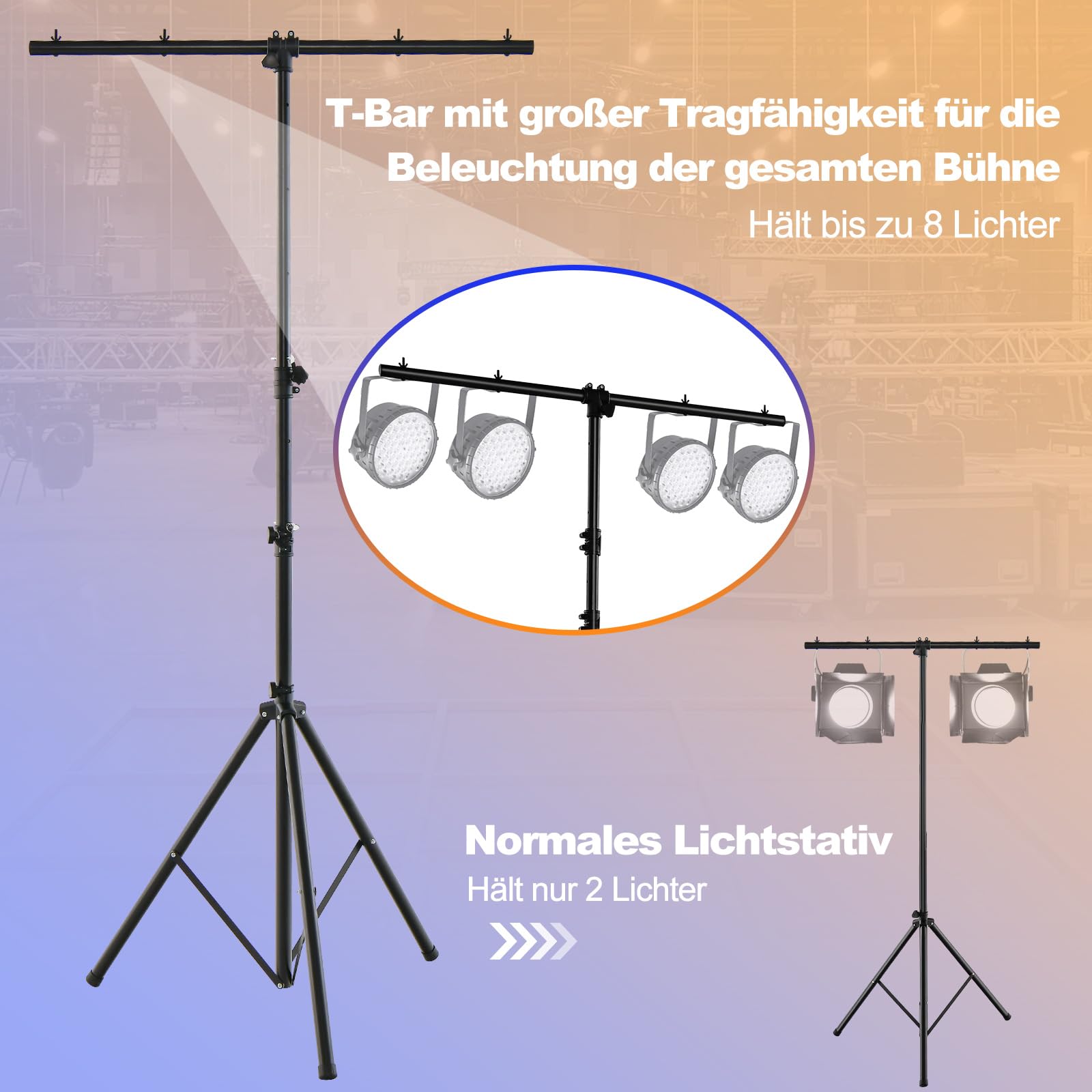 COSTWAY 350cm lang Lampensaktiv, DJ-Lichtstativ 180-360cm höhenverstellbar aus Metall, Beleuchtungsstativ mit einziehbaren T-Stangen bis 100kg Belastbar für Konzerte, Theater & Partys
