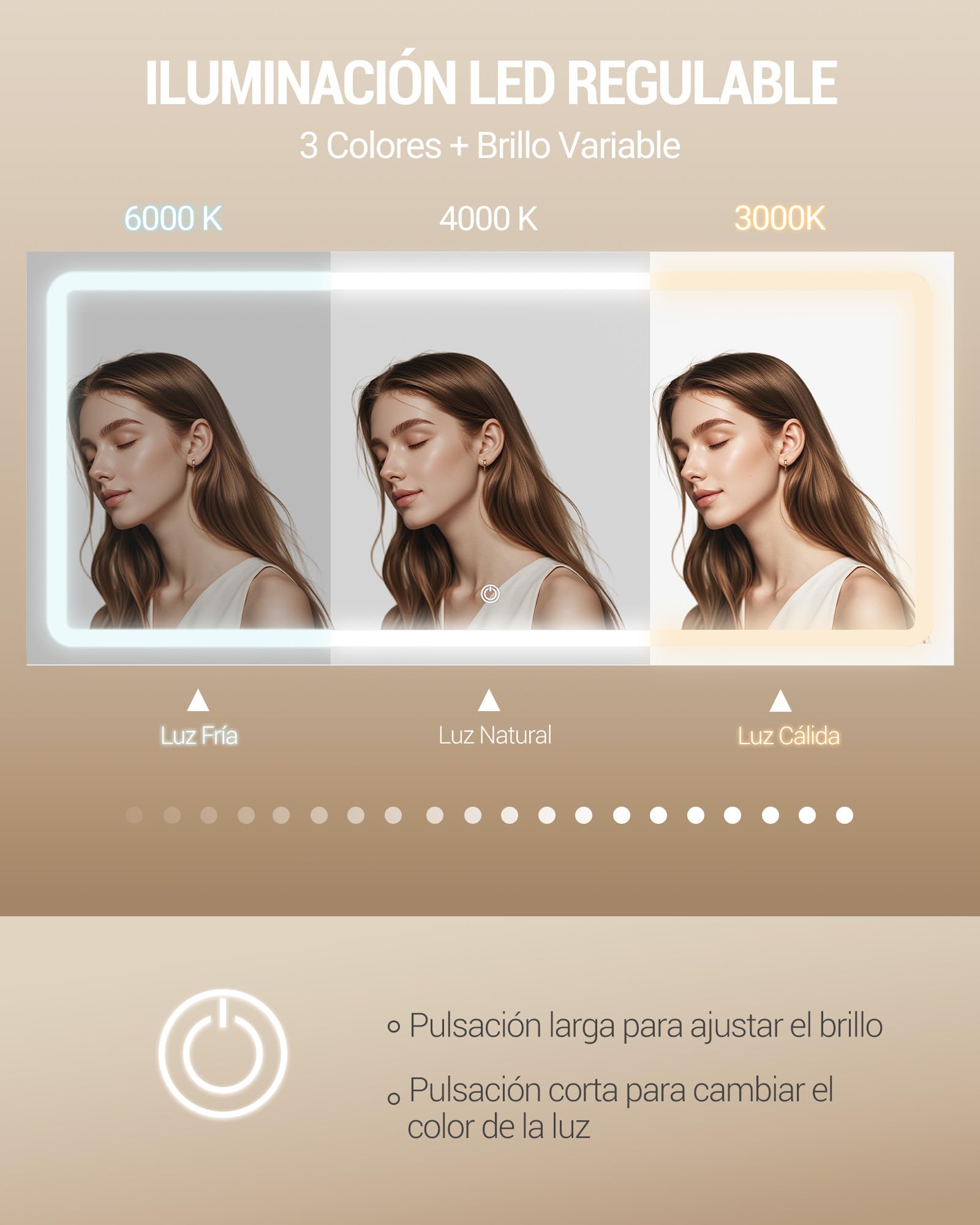Hzuaneri 108 cm Tocador de Maquillaje, Tocador con Espejo HD Grande, Luces LED Regulables y Enchufes, 11 Cajones, 3 Compartimentos de Almacenamiento y 1 Estante Superior, Blanco DT43003XEU