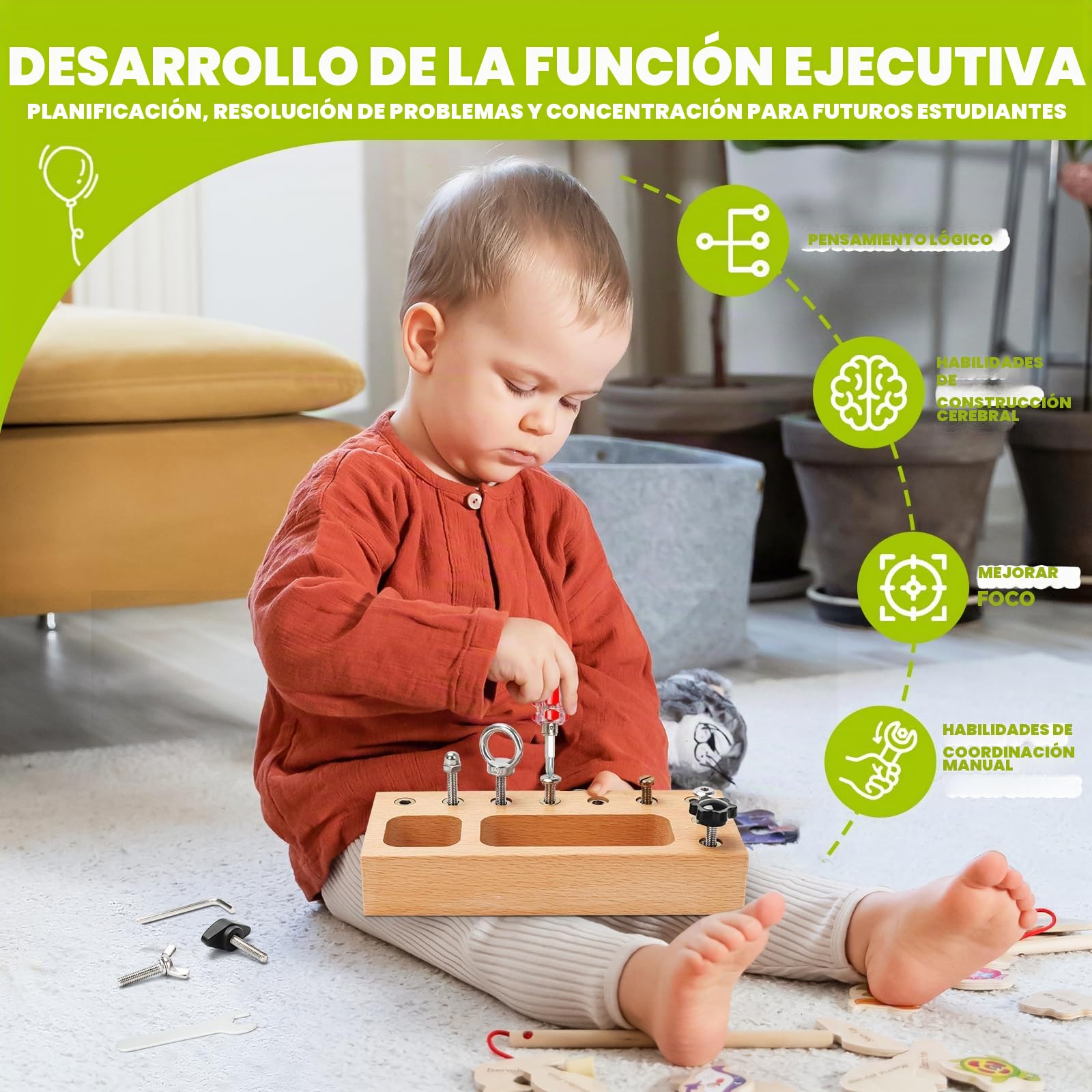 TenFans Montessori Juguetes para 1 2 3 4 años, Tablero de Destornilladores Montessori, Juguetes de Madera para niños, Juguetes de Habilidades motoras Finas, Juguetes sensoriales para niños pequeños.