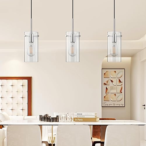 Miniatura 3 de Doraimi Lighting Lámpara colgante de cristal transparente de 4.6 pulgadas para isla de cocina, paquete de 2 lámparas colgantes vintage modernas con