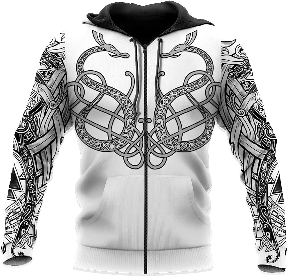 3D Viking Dragon Tattoo, Men's Graffiti Hoodie Fashion Casual Pullover Unisex Jacket Streetwear