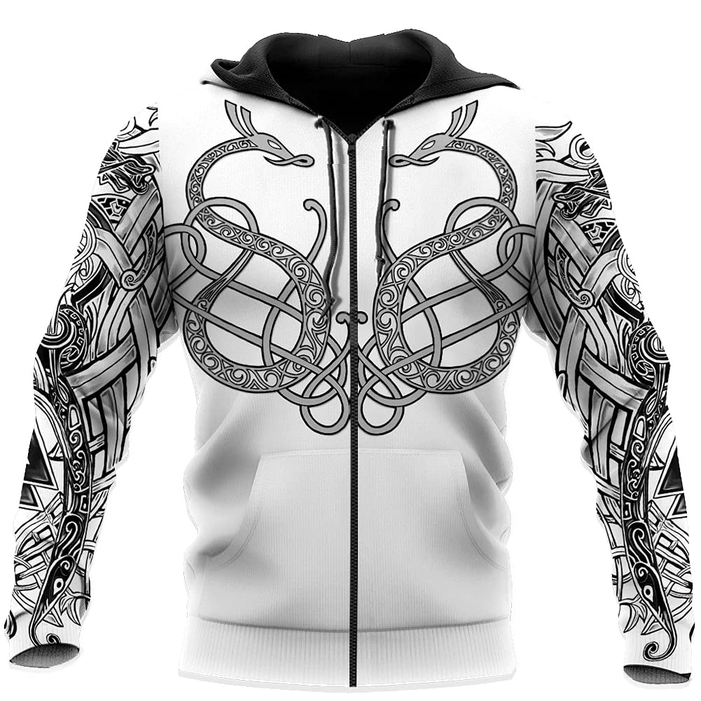 3D Viking Dragon Tattoo, Men's Graffiti Hoodie Fashion Casual Pullover Unisex Jacket Streetwear