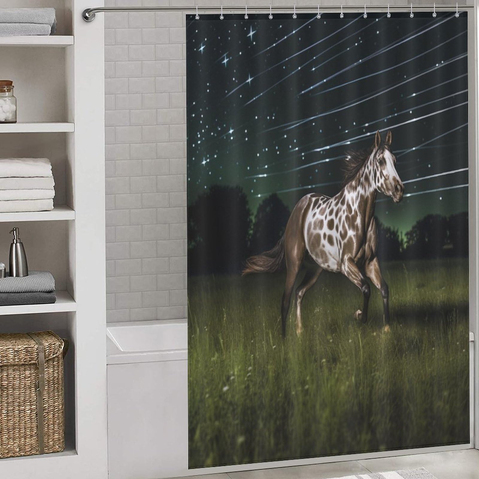 Rideau de douche cheval en tissu polyester imperméable 152x183cm pour baignoire