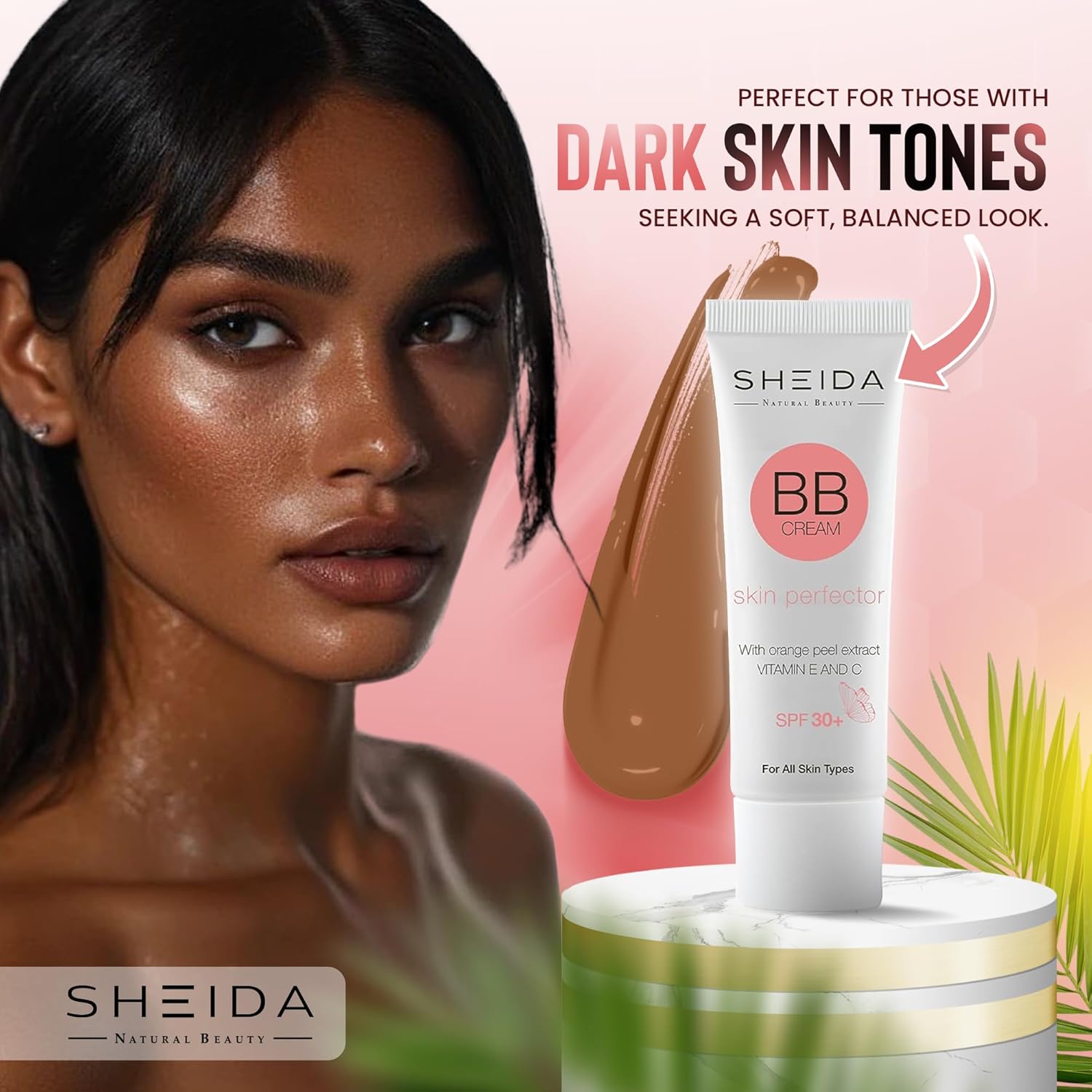 Sheida BB Cream with SPF 30+, Hydrating Daily Tinted Day Cream, Natural Finish, Buildable Light Coverage, 24h Moisture, Vitamin C & E for Even Skin Tone and Radiant Look – 50 ml (Dark)